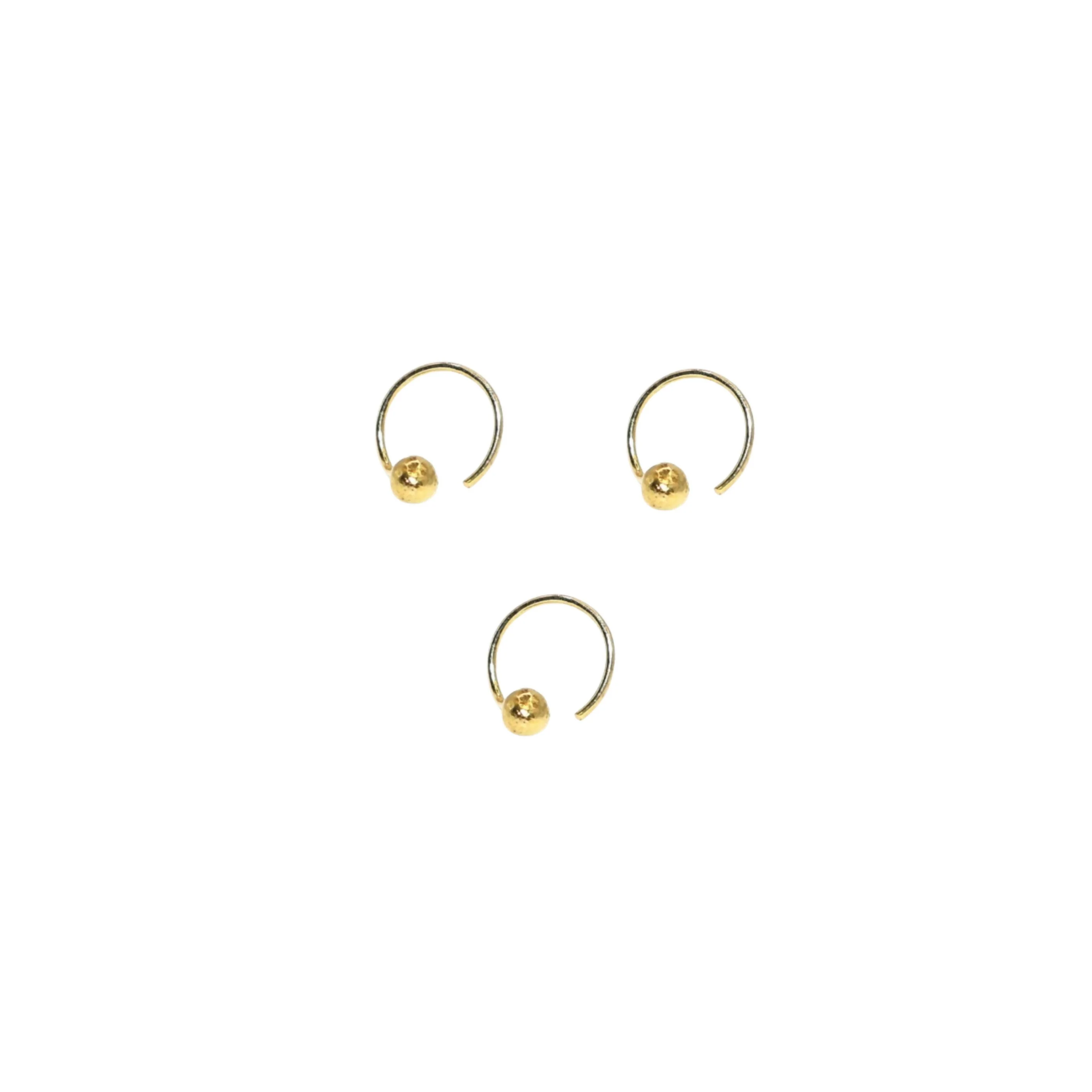 Gold Bead Nose Rings Set of 3 – Elegant Captive Hoop Jewellery - Image 3