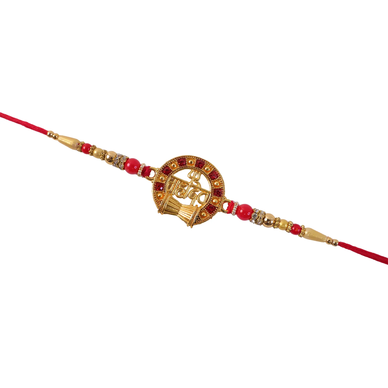 Traditional Rakhi with Red Pearls & Elegant Center – Festive Style - Image 5