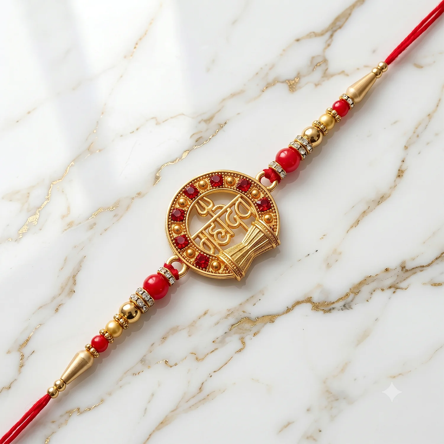 Traditional Rakhi with Red Pearls & Elegant Center – Festive Style - Image 7