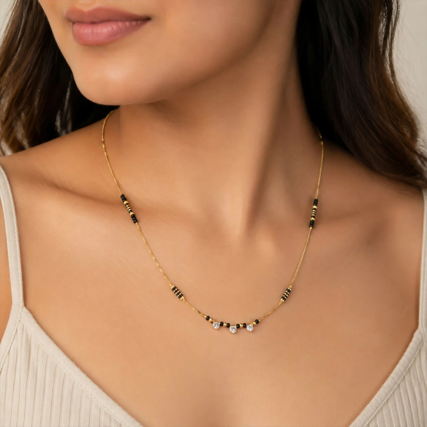 Gold Chain Black Bead Necklace – Minimal & Elegant Fashion Jewelry - Image 2