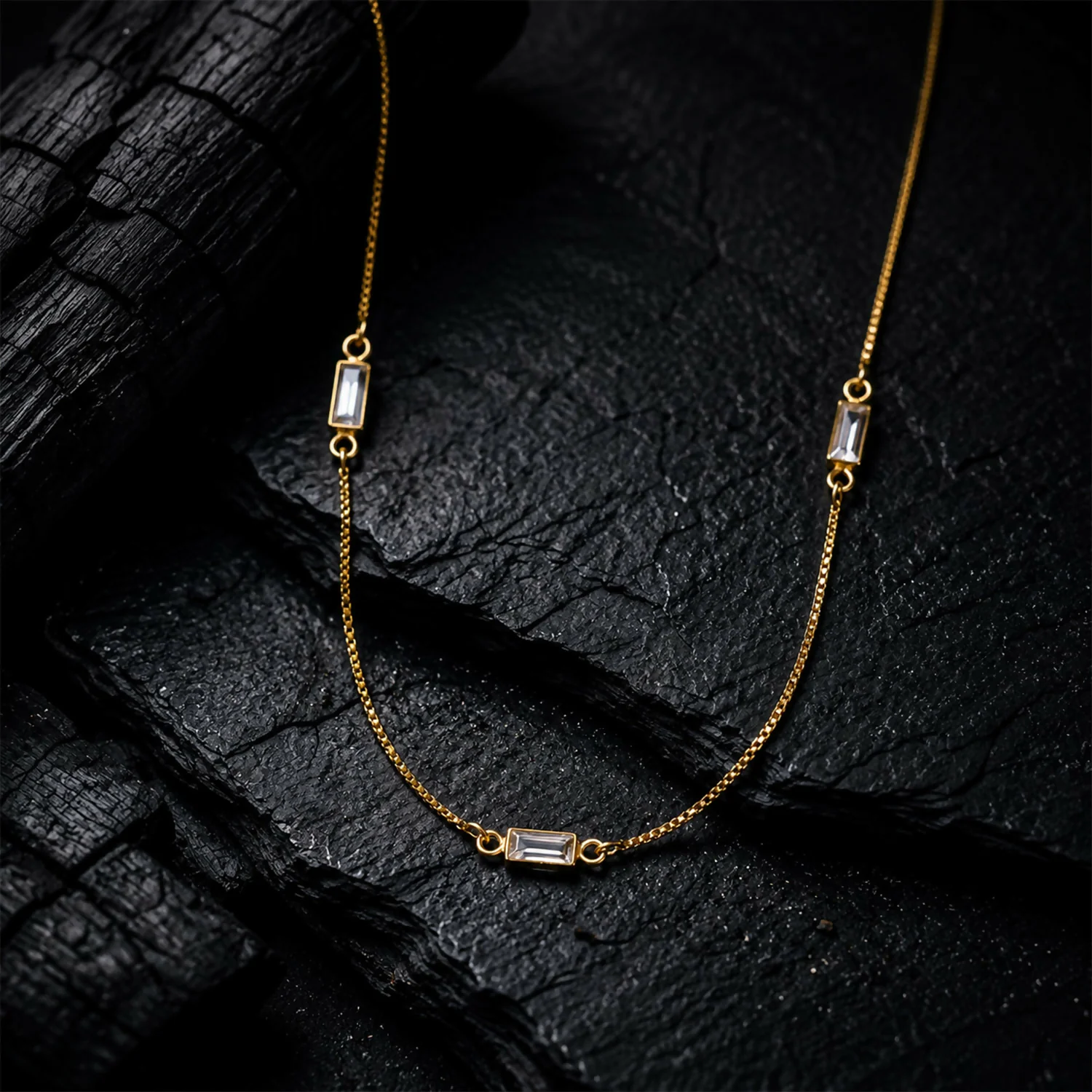 Gold Chain Multi Drop Crystal Necklace – Minimal Luxurious Style - Image 5