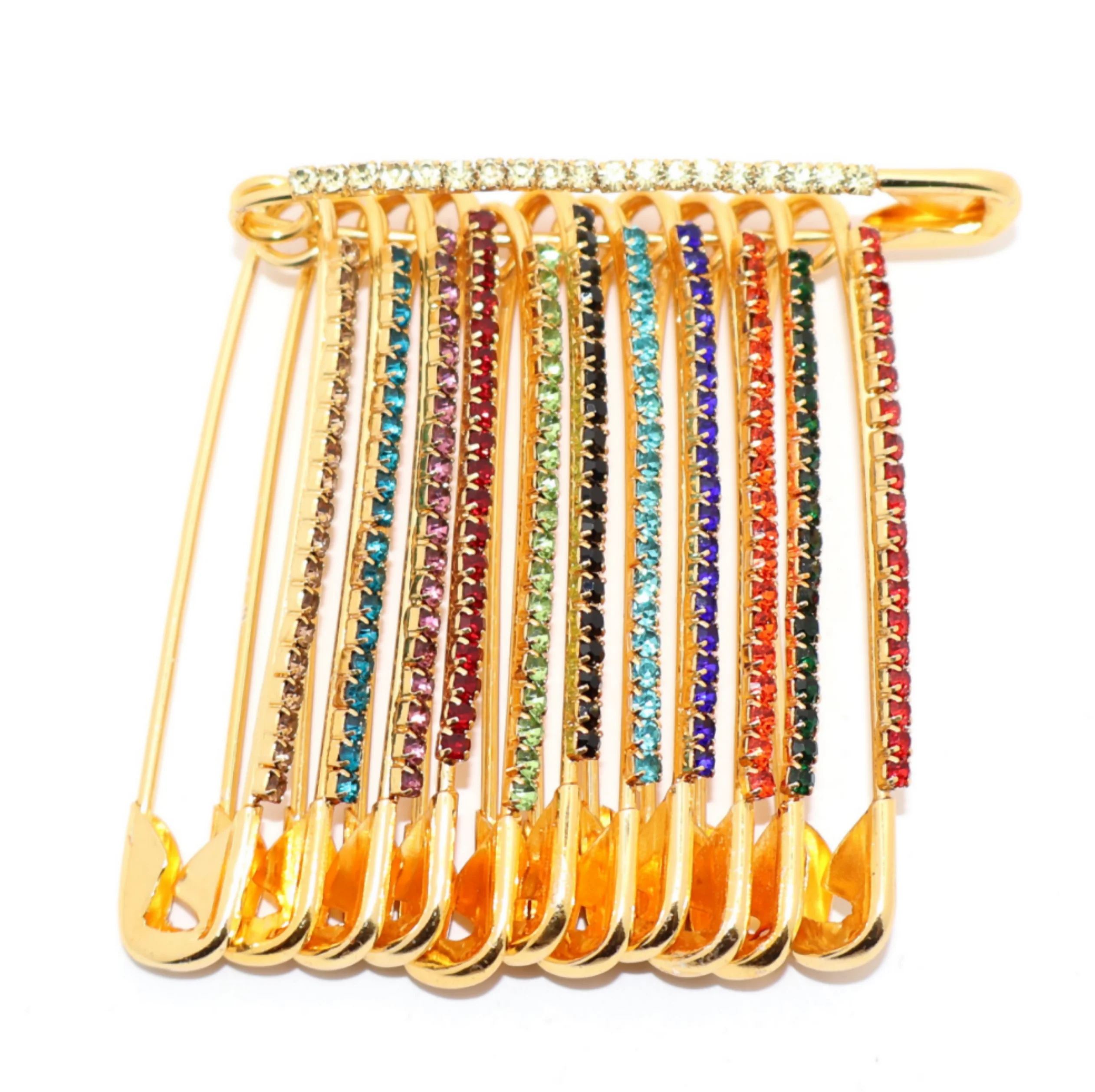 Gold Crystal Safety Pin Brooch – Elegant Fan Design Scarf Clip - Image 2