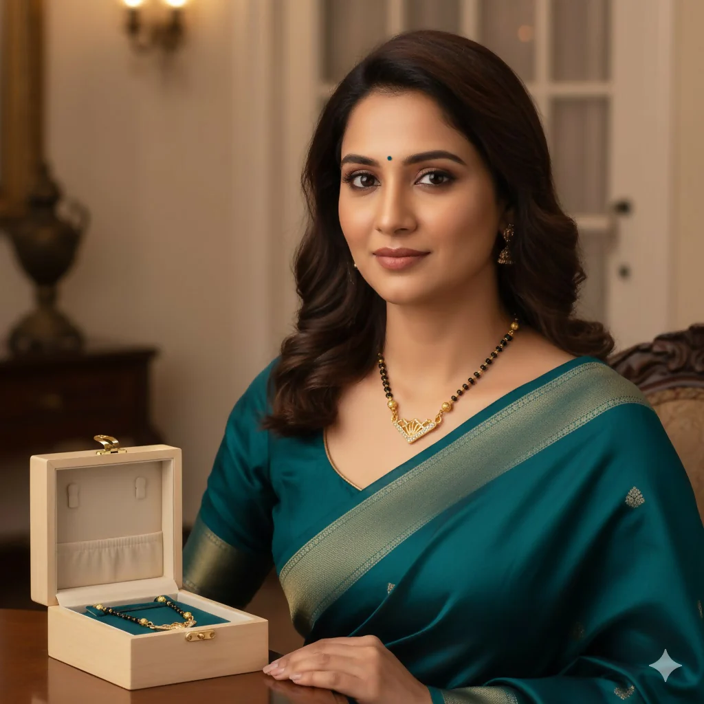 Gold Mangalsutra with Diamond Geometric Pendant – Elegant Modern Design - Image 3