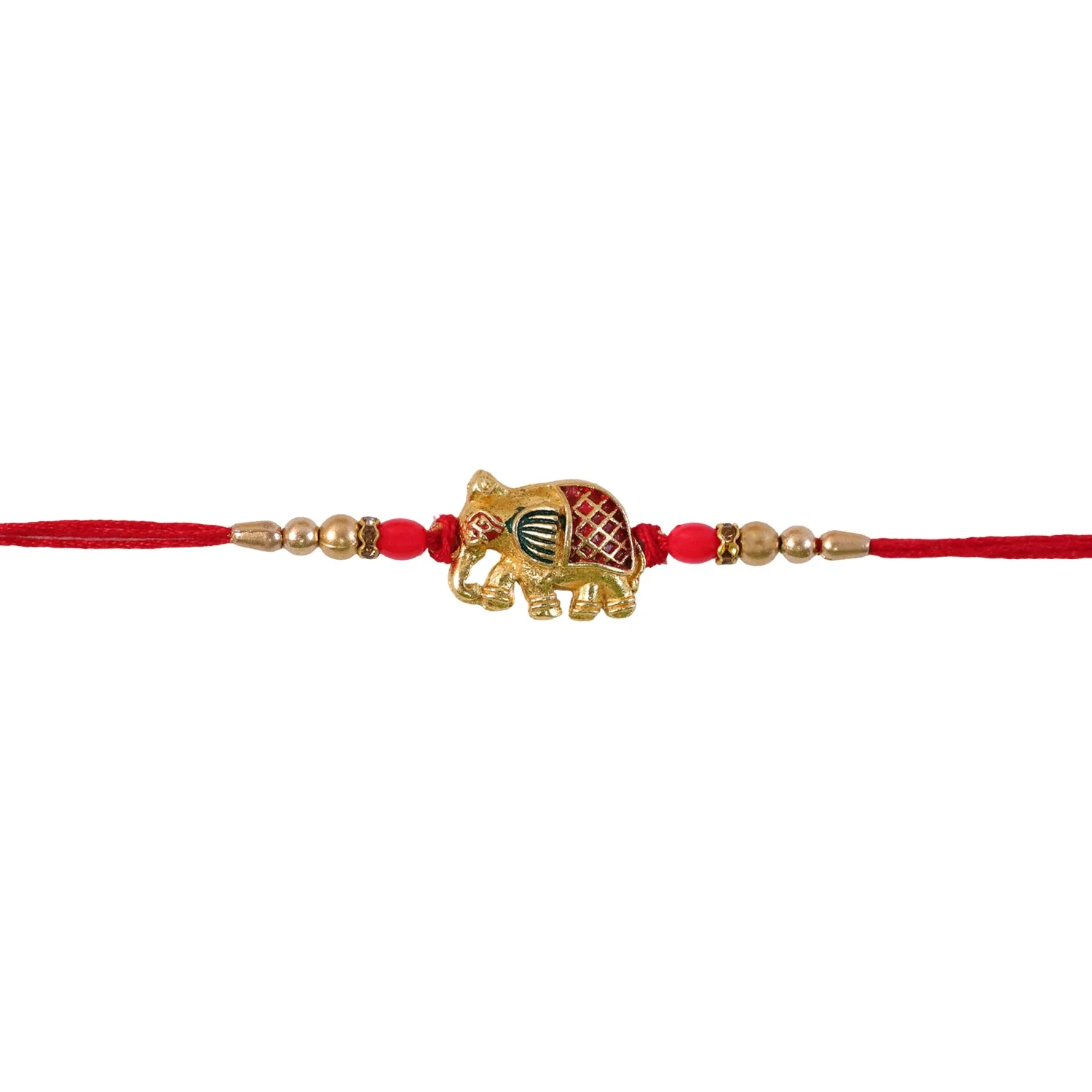 Rakhi – Stylish Gold Elephant Charm with Beads & Red Thread - Image 5