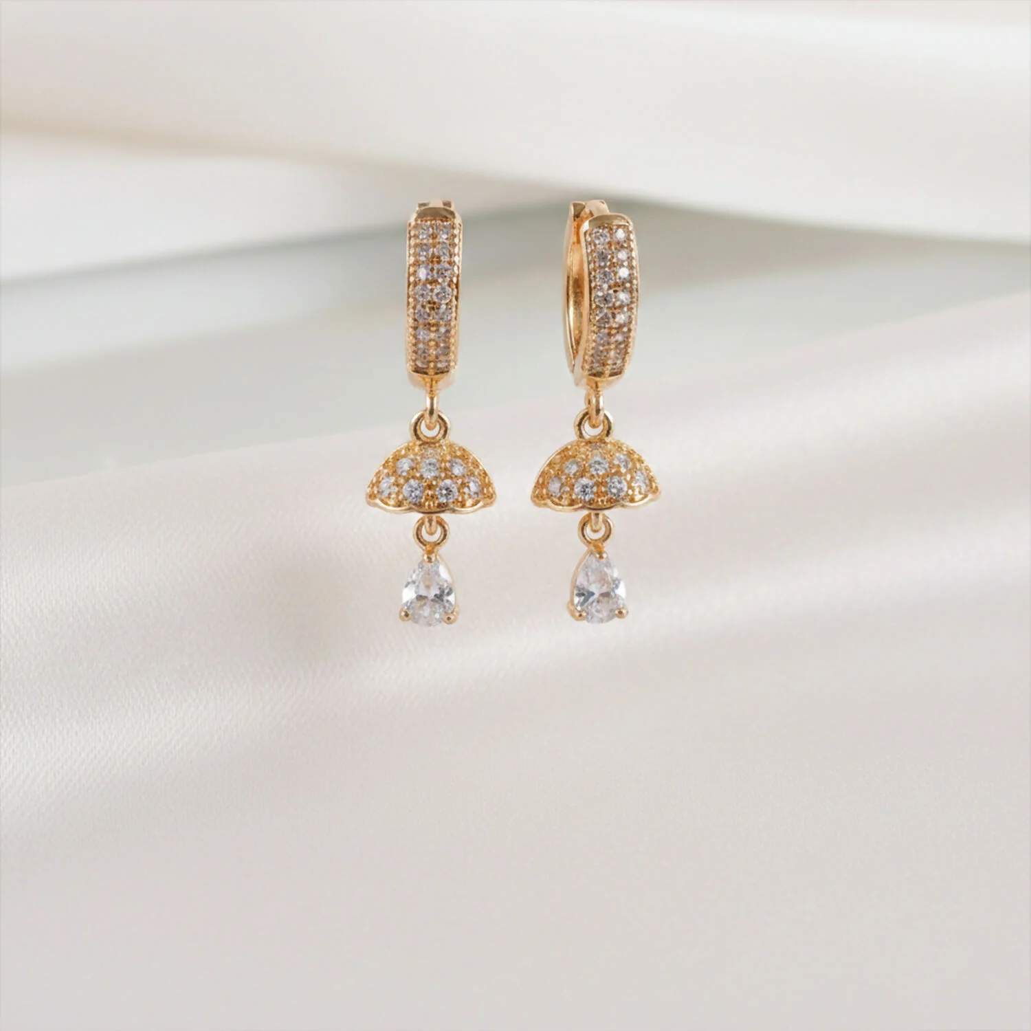 Gold Finish Hoop Earrings – Elegant CZ Stone Drop Charm - Image 4