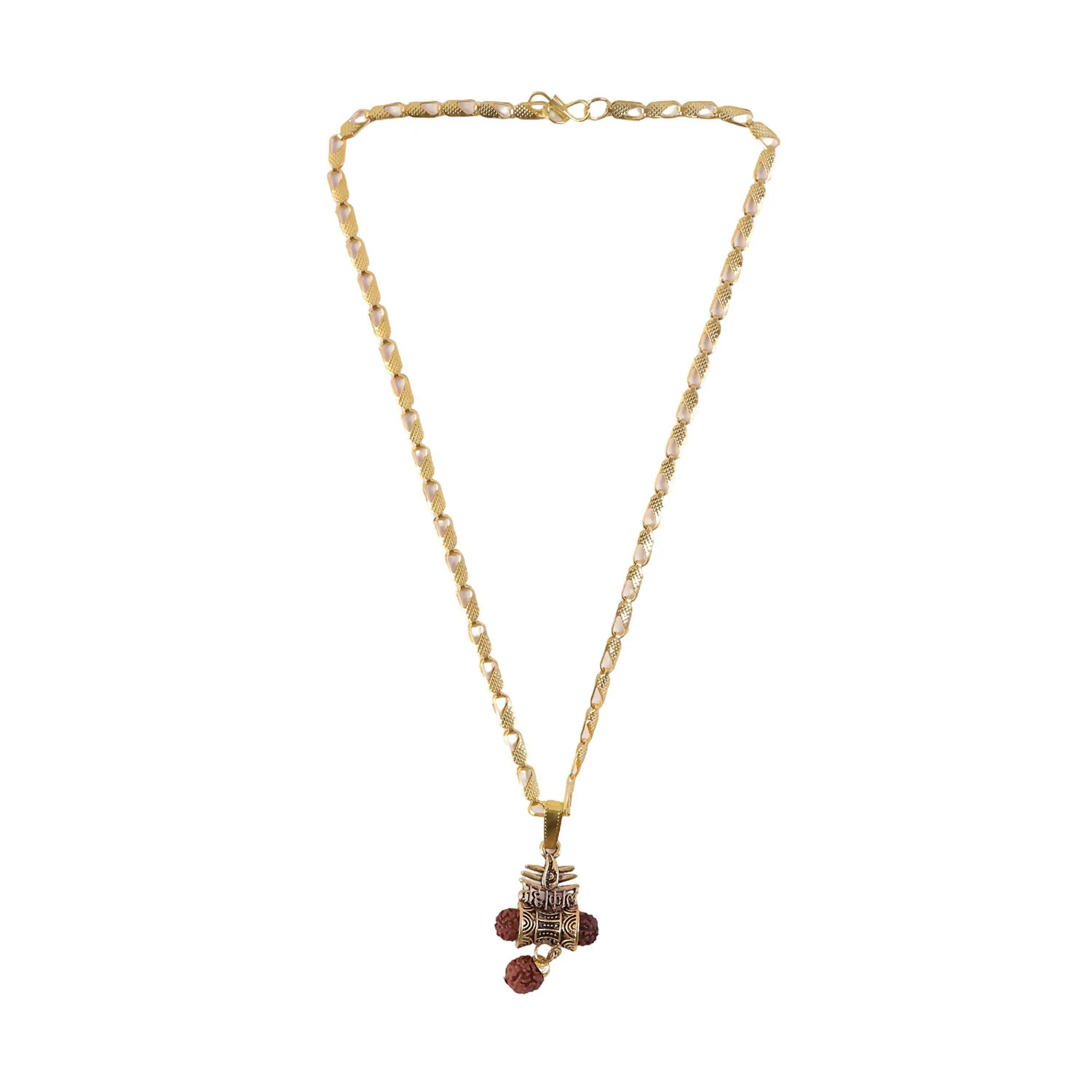 Gold Finish Mahakal Rudraksha Damru Pendant Chain for Men & Women - Image 6
