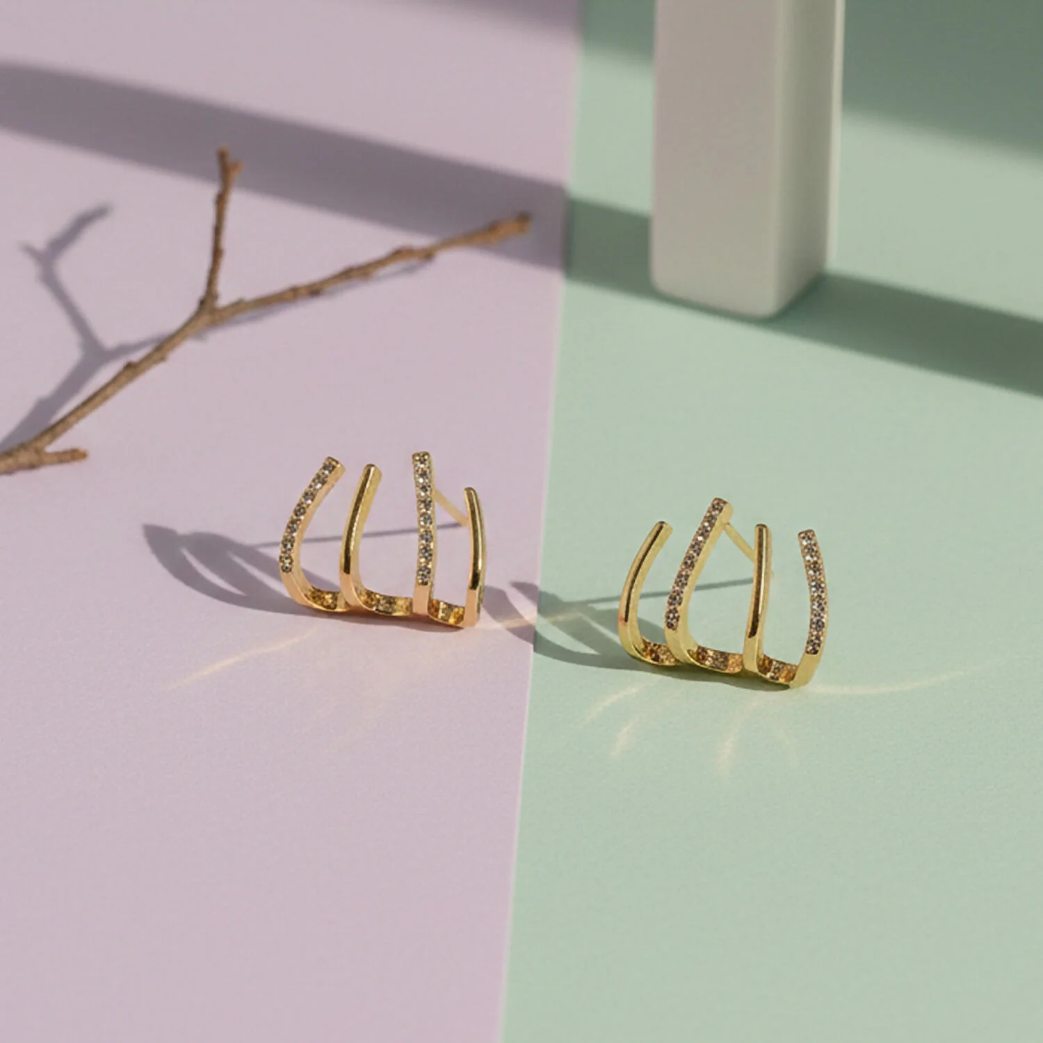 Gold Multi Loop Stone Studded Earrings – Elegant Lightweight Design - Image 4