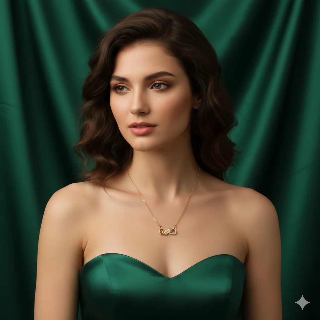 Gold Infinity Leaf Necklace – Dainty Nature-Inspired Pendant with AD Accents - Image 2