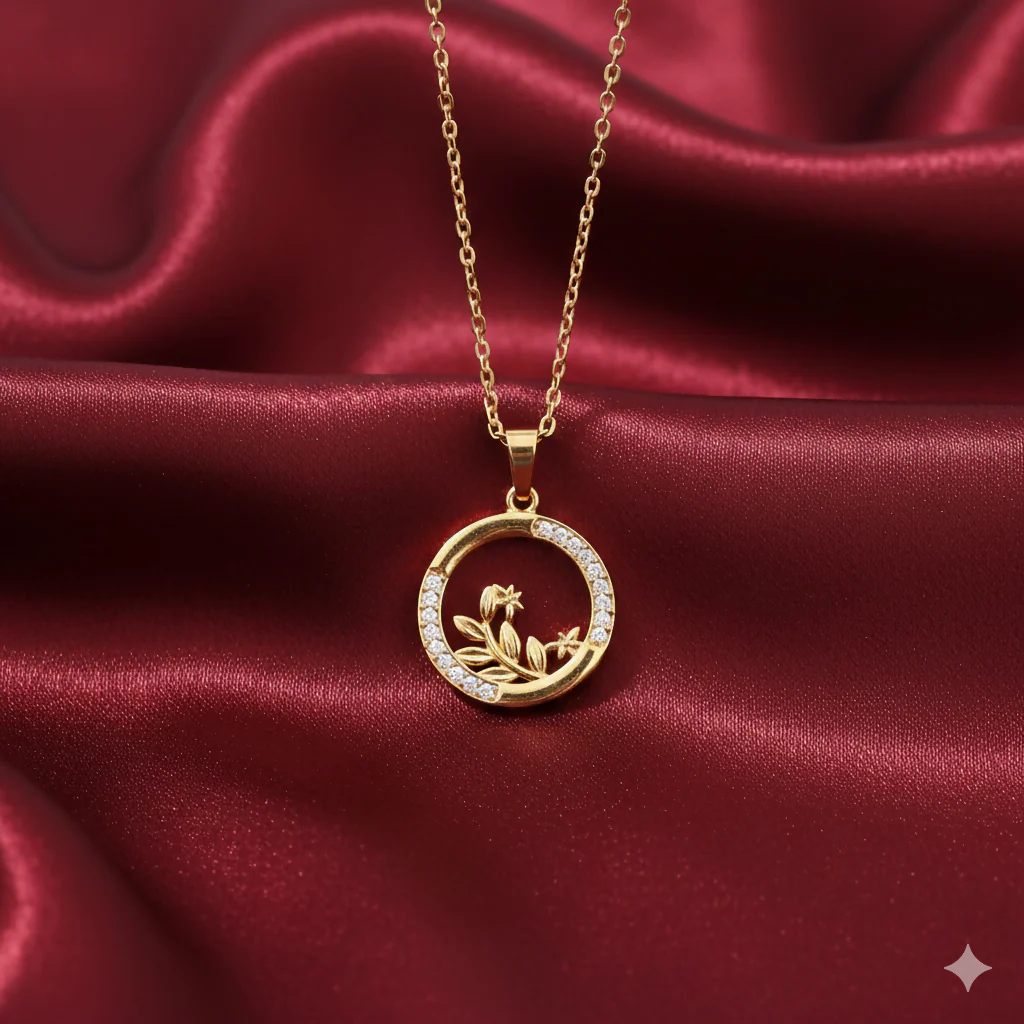 Gold-Plated Circle Pendant Necklace – Sparkling CZ Halo Jewelry - Image 2