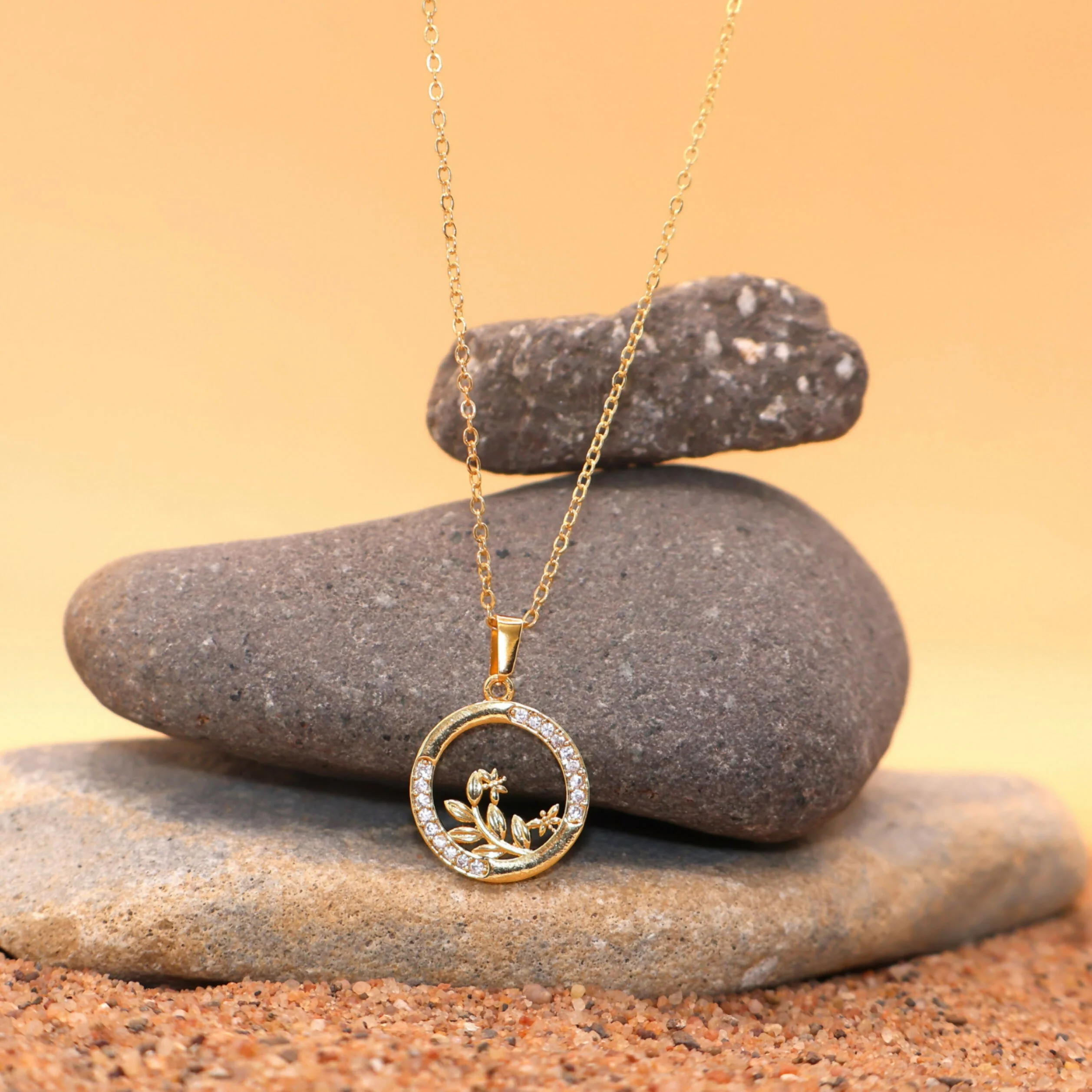 Gold-Plated Circle Pendant Necklace – Sparkling CZ Halo Jewelry - Image 3