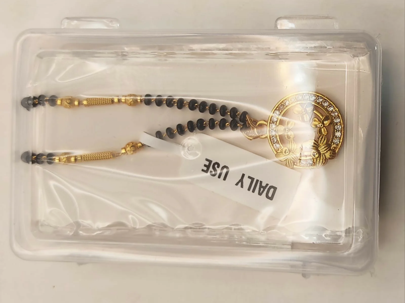 Mangalsutra Gold-Plated Floral Circle Pendant with Black Beads - Image 4