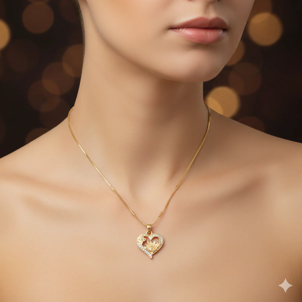 Butterfly Lotus Heart Pendant Necklace – Elegant Gold Plated Jewelry - Image 2