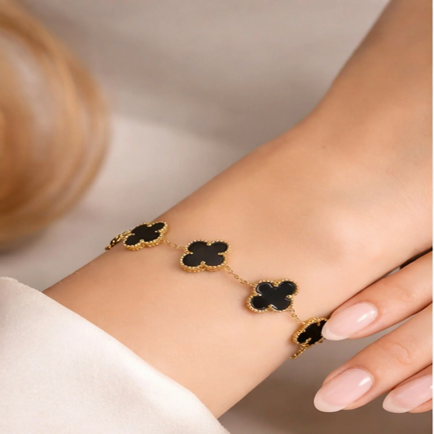 Black Clover Charm Bracelet – Elegant Gold Plated Chain for Women - Image 4