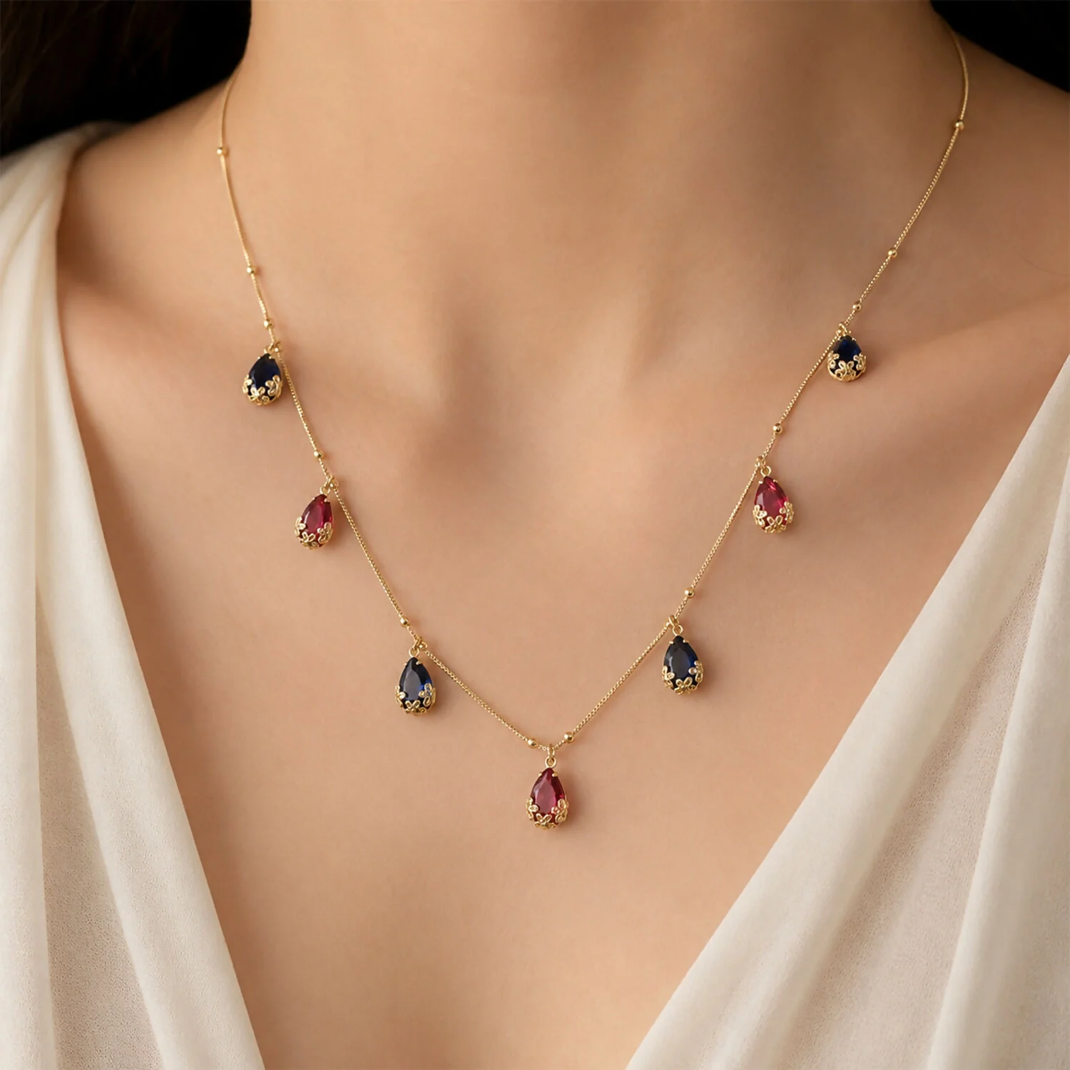 Gold-Plated Teardrop Chain Necklace – Elegant Party & Festive Wear - Image 2