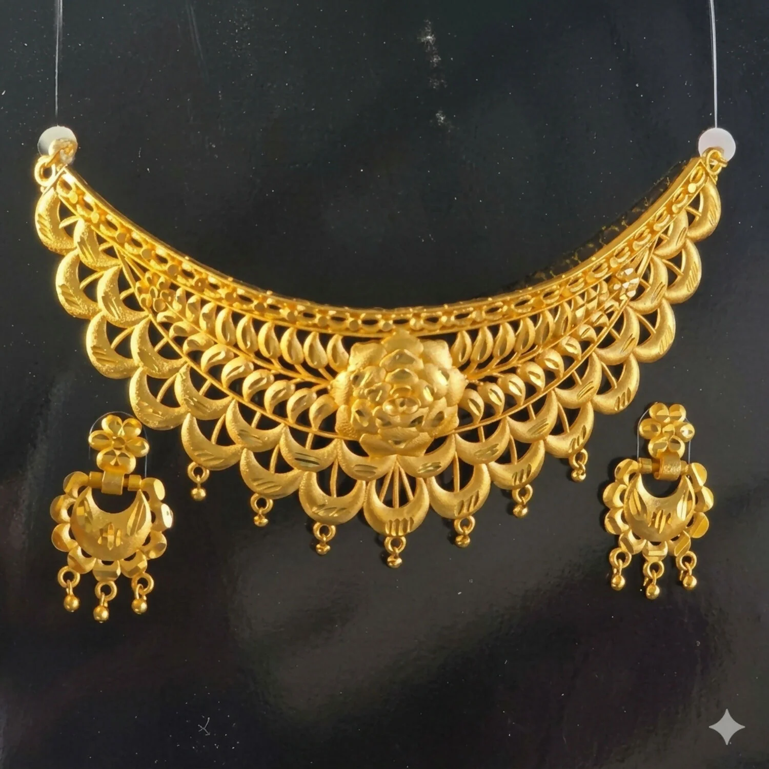 Gold Plated Bridal Choker Necklace Set with Matching Earrings - Image 5