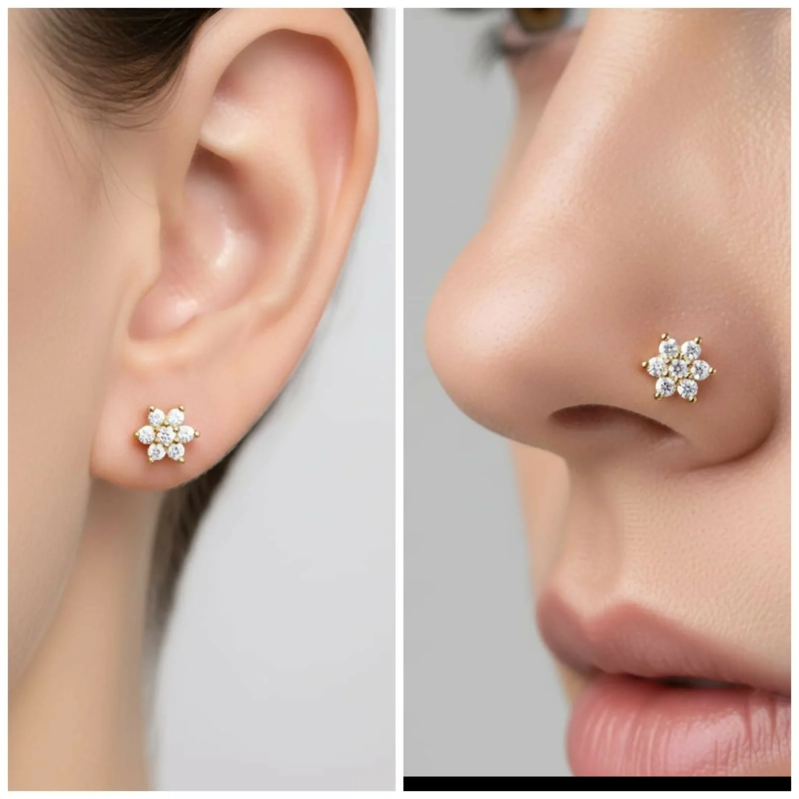 Gold Plated Crystal Flower Labret – Comfortable Flat Back Stud - Image 4