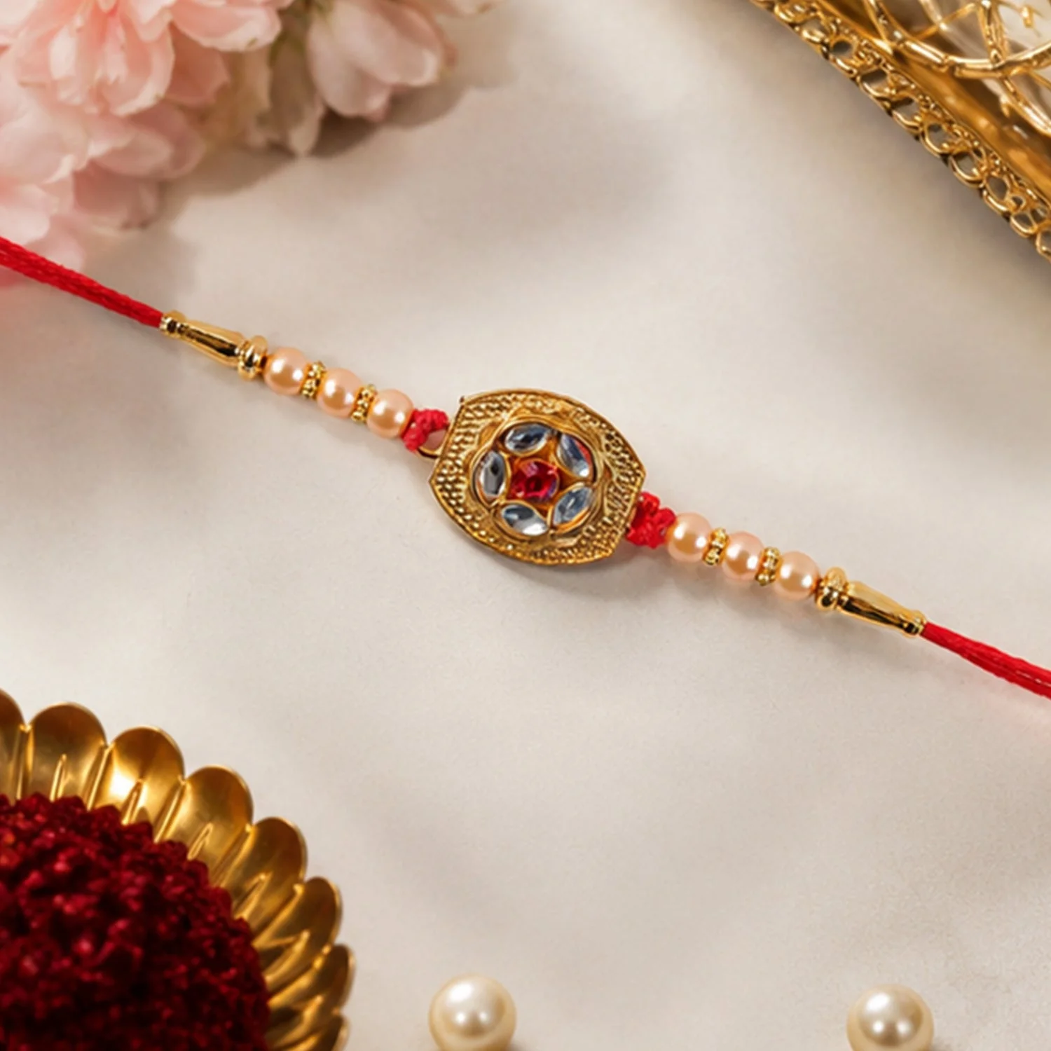 Designer Rakhi for Brother – Gold Plated AD Stone with Elegance - Image 4