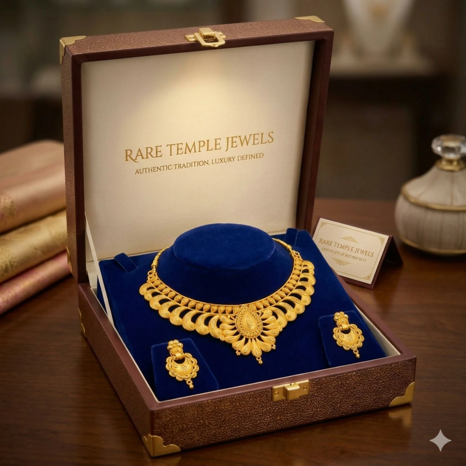 Gold Plated Floral Choker Necklace Set with Earrings - Image 3