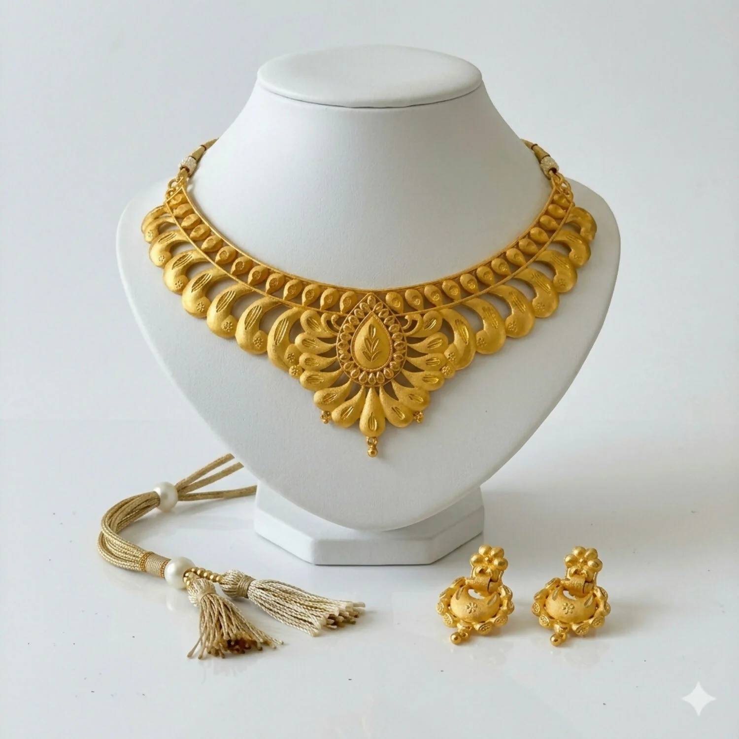 Gold Plated Floral Choker Necklace Set with Earrings - Image 4