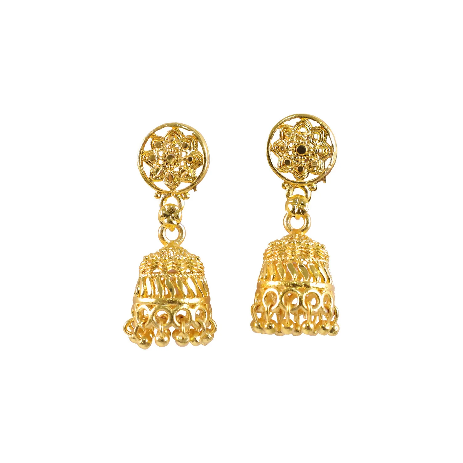 Gold Plated Floral Jhumka Earrings – Elegant Traditional Accessory - Image 5