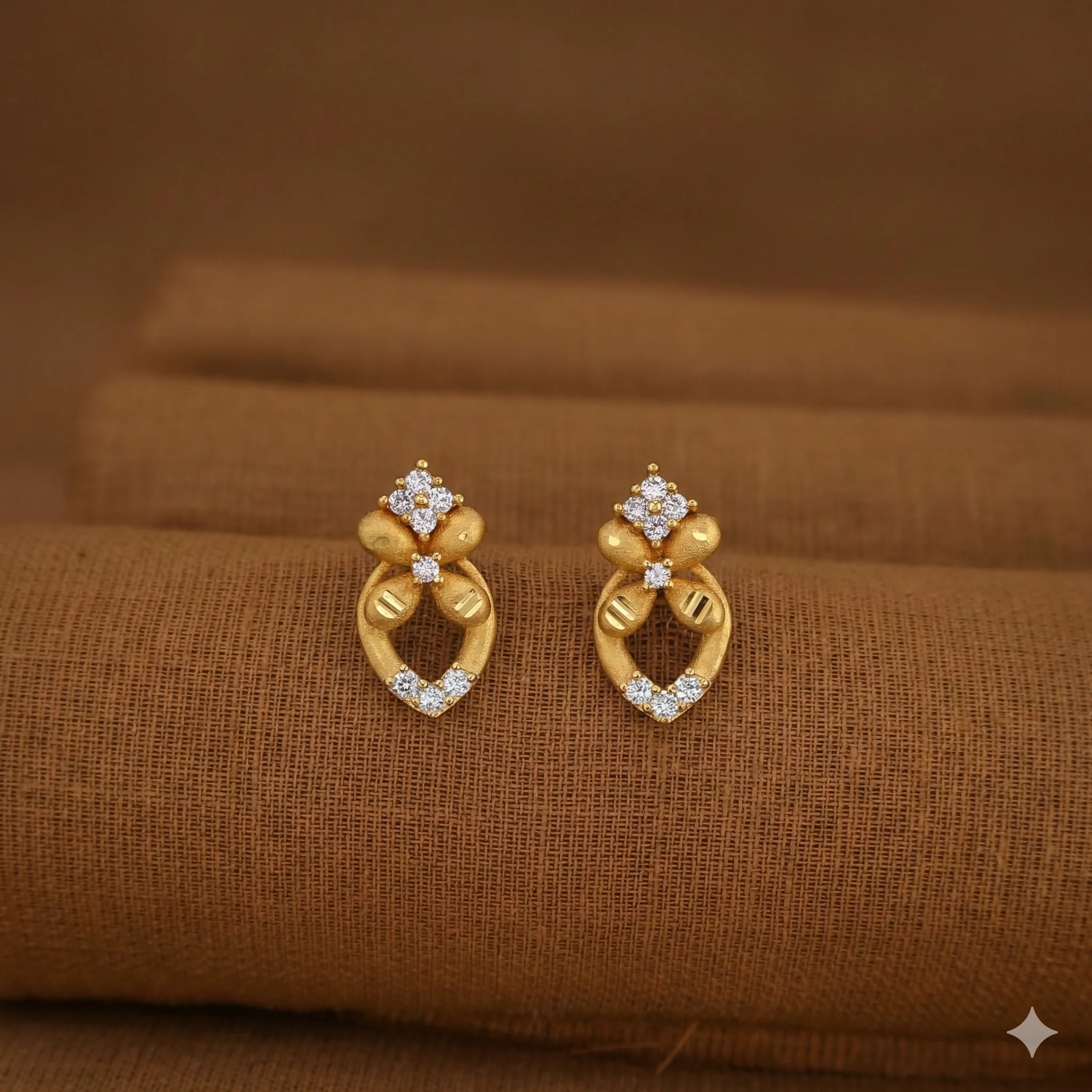 Gold-Plated Floral Lattice Drop Earrings with Sparkling CZ - Image 3