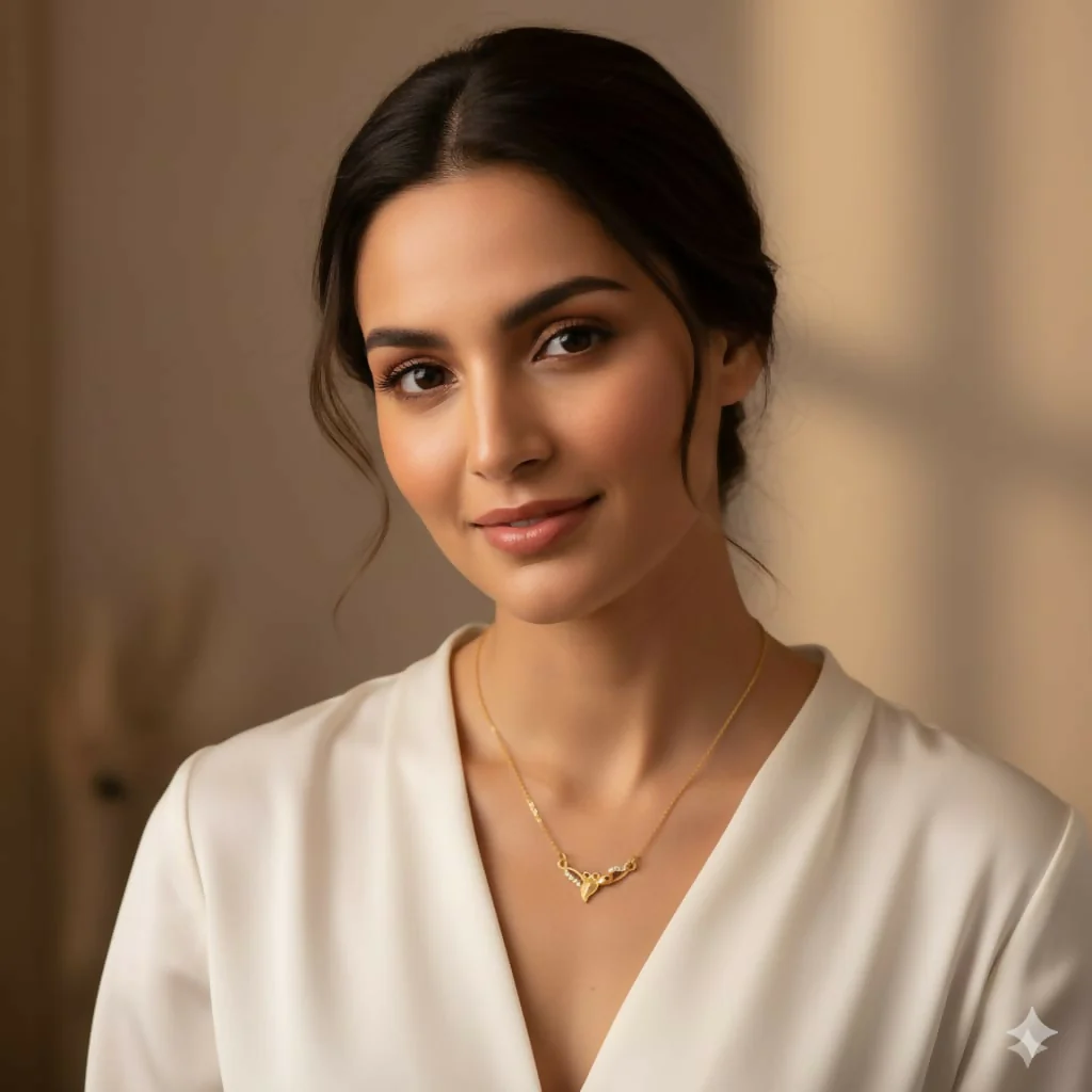 Gold Plated Leaf Necklace – Elegant Floral Design with AD Stones - Image 3