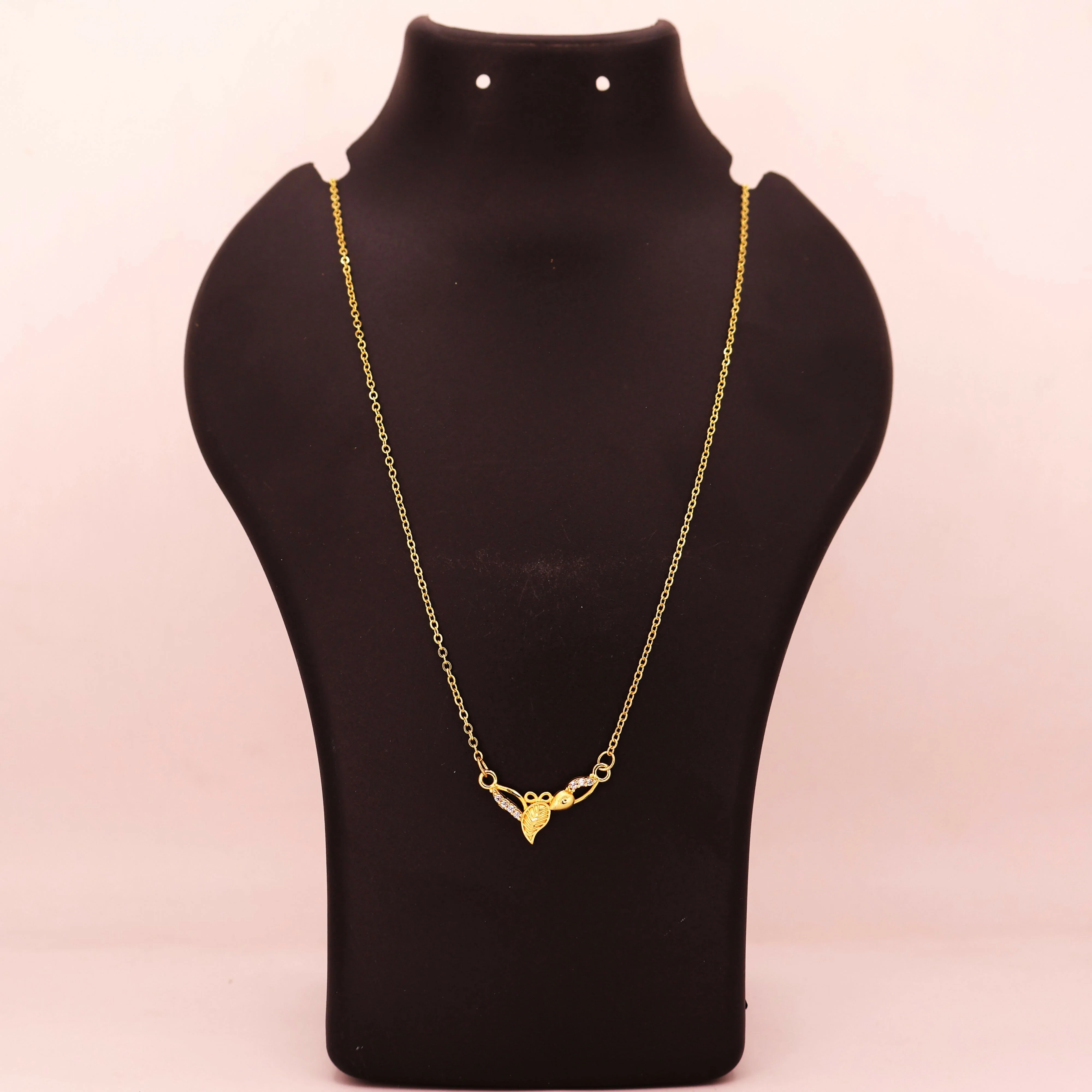 Gold Plated Leaf Necklace – Elegant Floral Design with AD Stones - Image 4