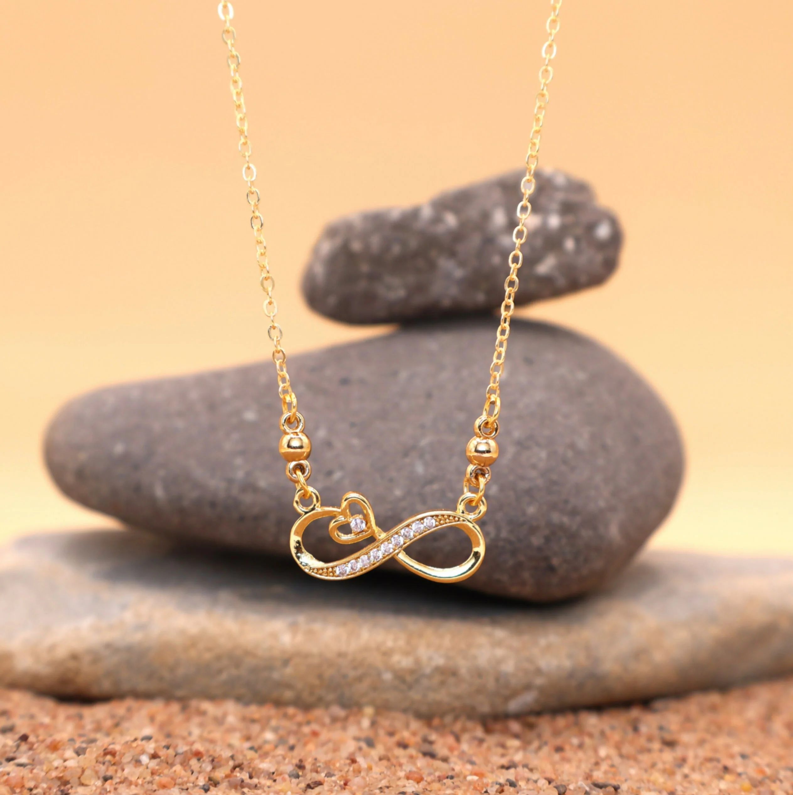 Gold Plated Infinity Heart Necklace – Elegant CZ Stone Jewelry - Image 2