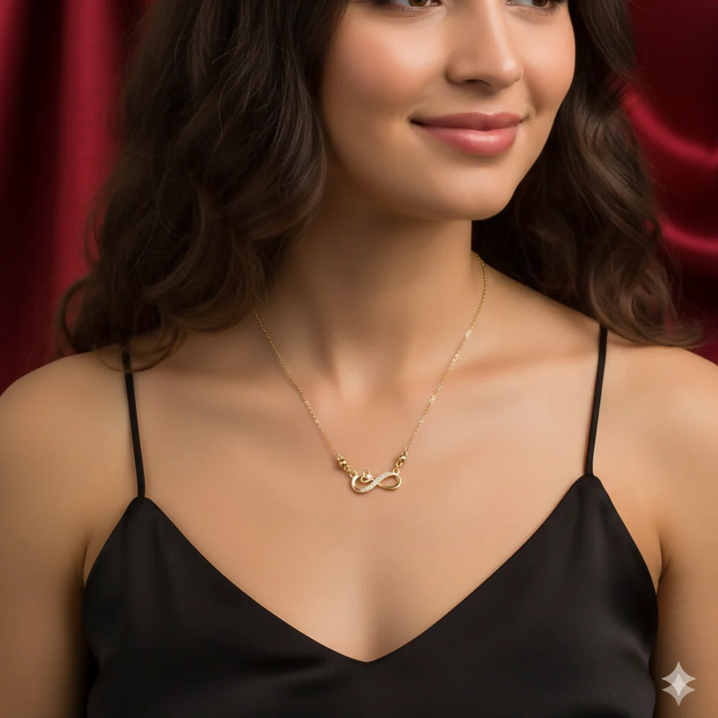 Gold Plated Infinity Heart Necklace – Elegant CZ Stone Jewelry - Image 3