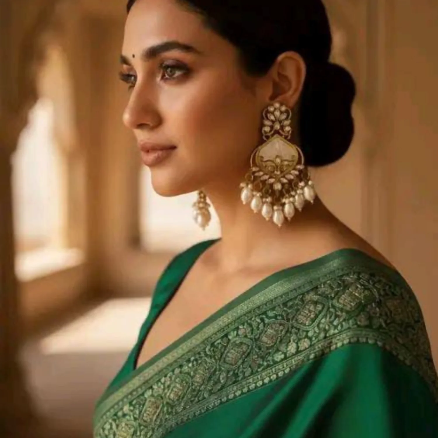 Gold Plated Kundan Chandbali Earrings with Pearl Drops for Women & Festive Wear - Image 4