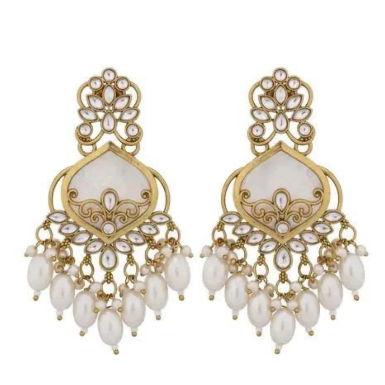 Gold Plated Kundan Chandbali Earrings with Pearl Drops for Women & Festive Wear - Image 5
