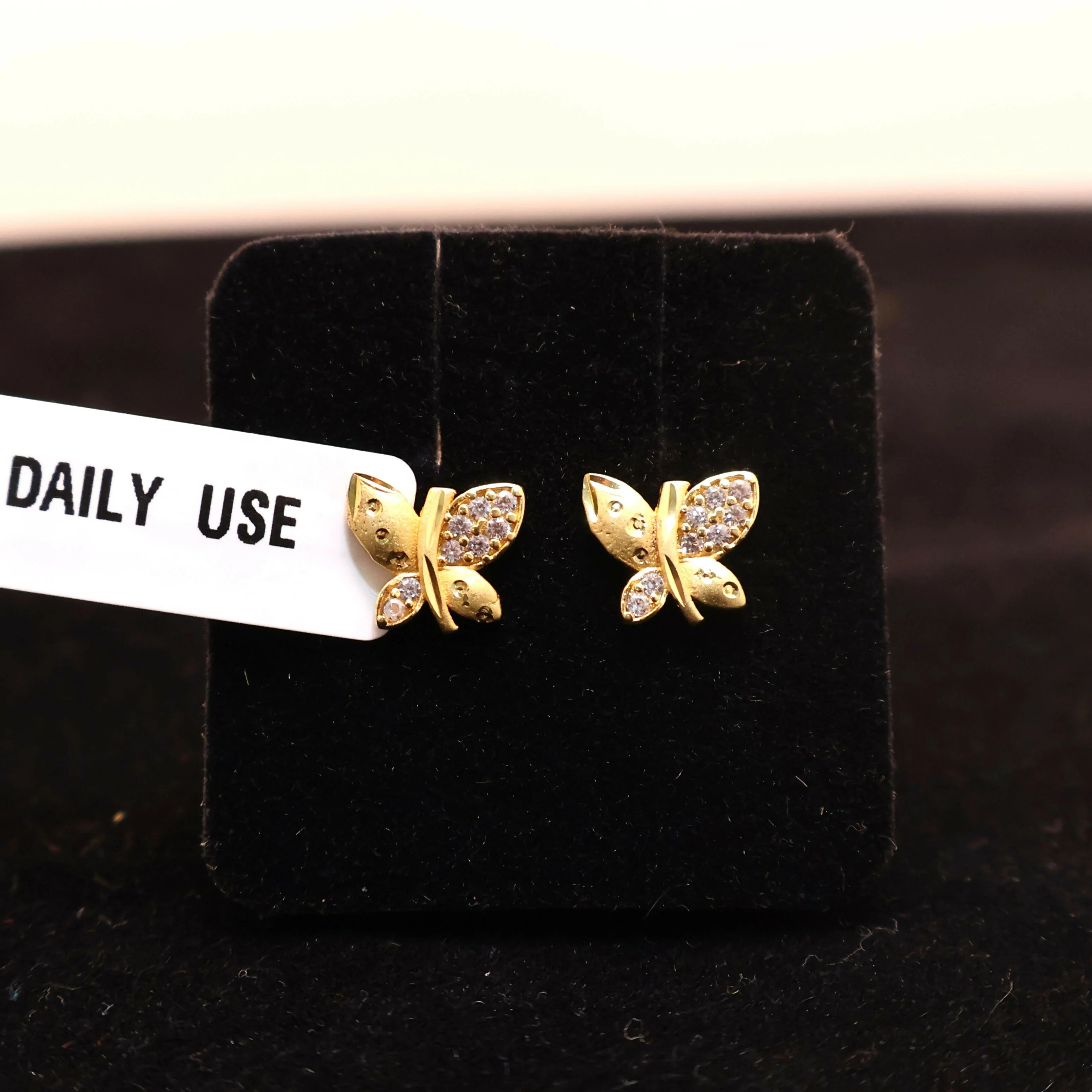 Gold Plated Butterfly Studs – Matte Finish AD Stone Earrings - Image 4