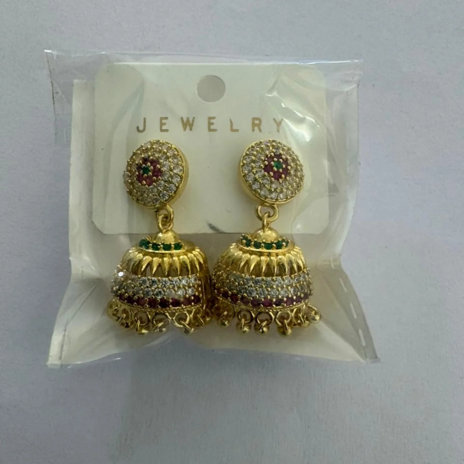 Traditional Jhumka Earrings – Vibrant Multicolour with Gold Finish - Image 6