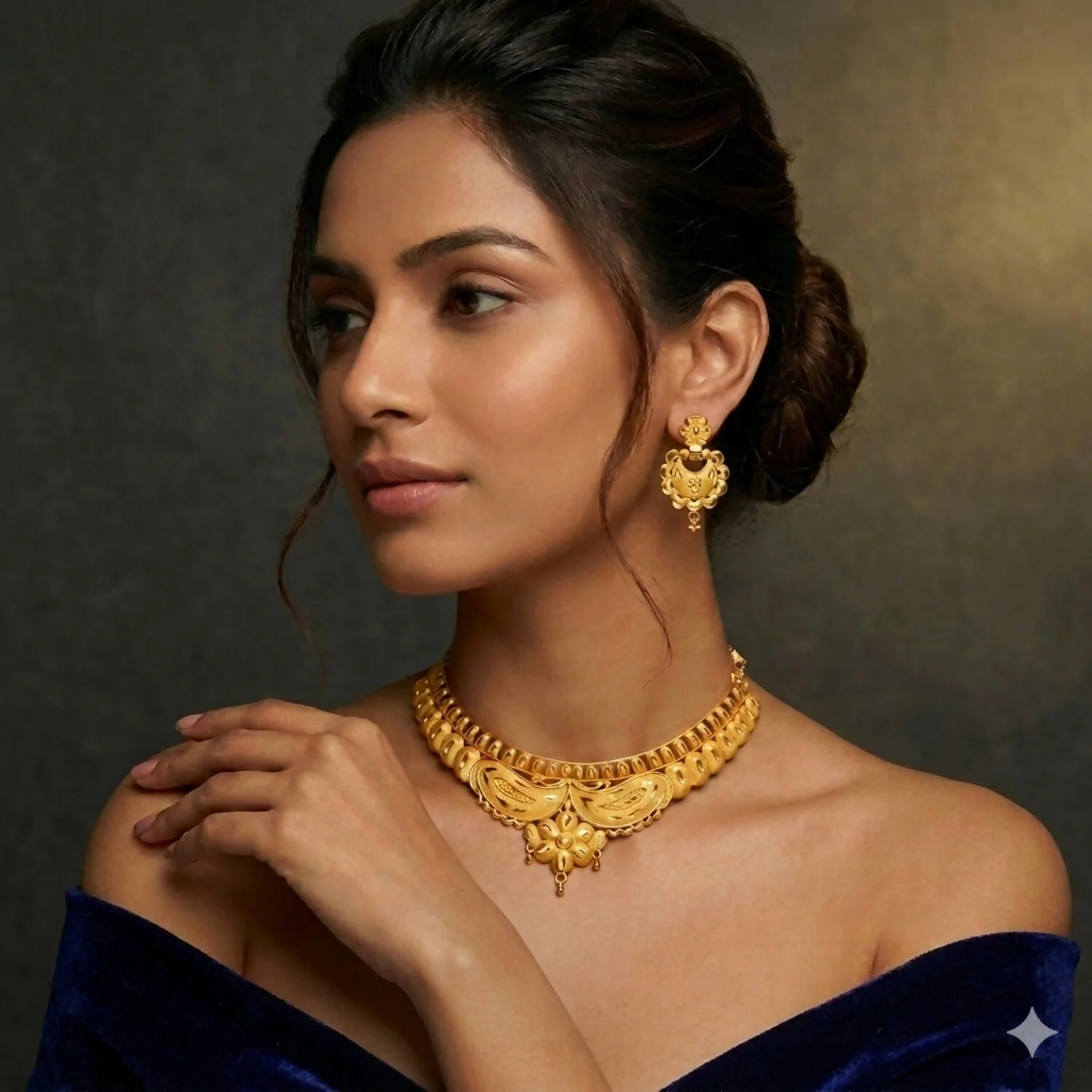 Gold Plated Party Wear Necklace Set with Matching Earrings - Image 2
