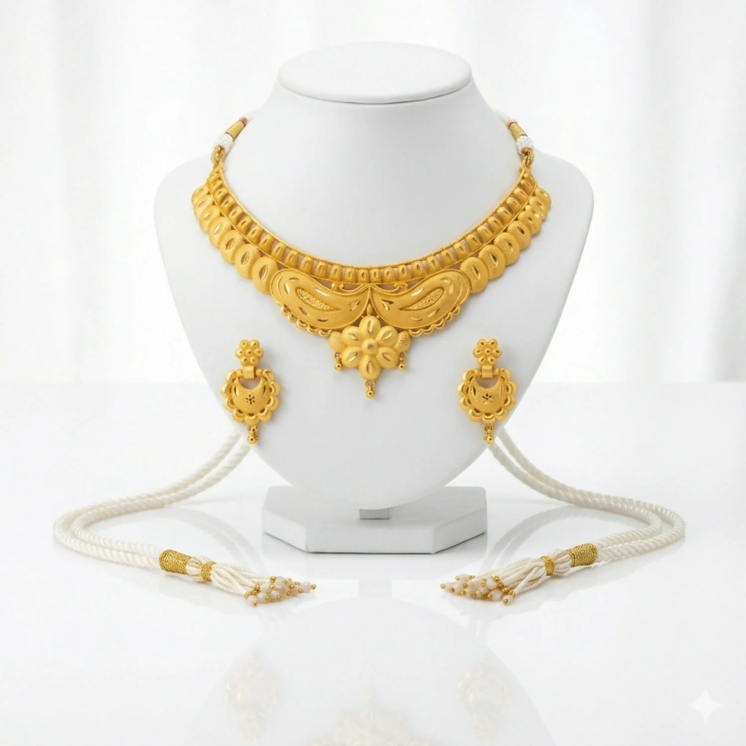 Gold Plated Party Wear Necklace Set with Matching Earrings - Image 4