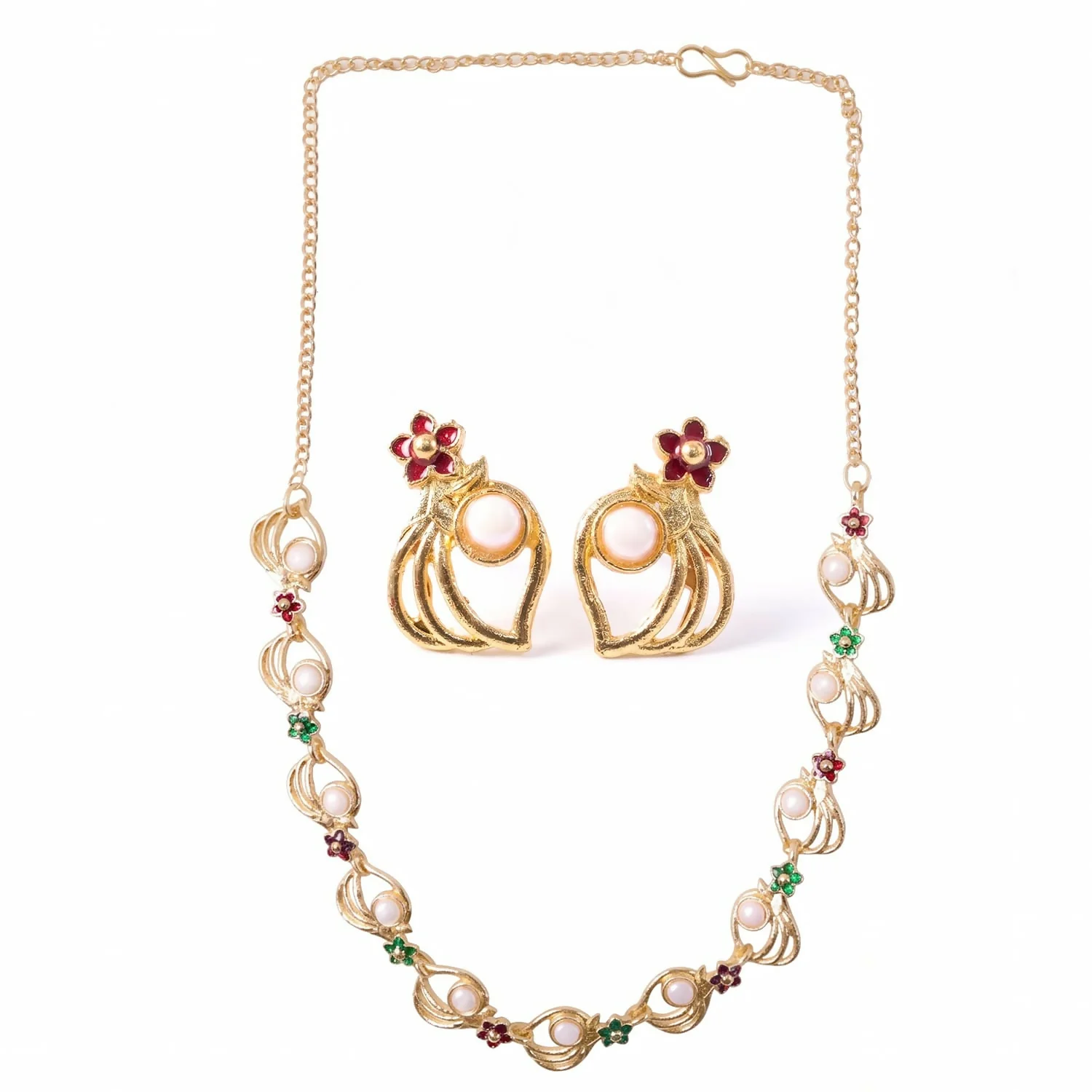 Gold-Plated Pearl Floral Necklace – Elegant wedding & festive jewelry - Image 4