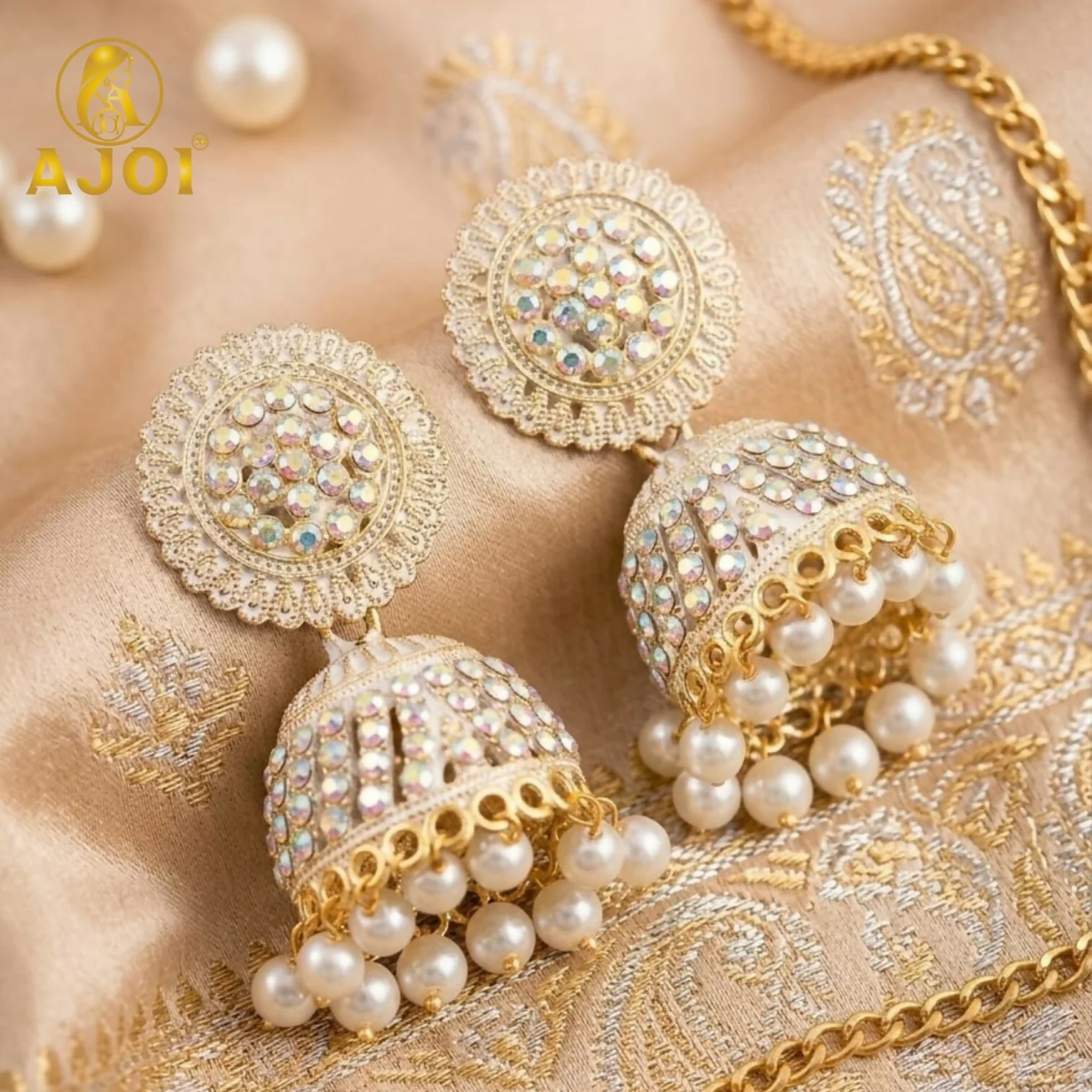 Gold Plated Pearl Jhumka Earrings – Elegant Traditional Jewelry - Image 3