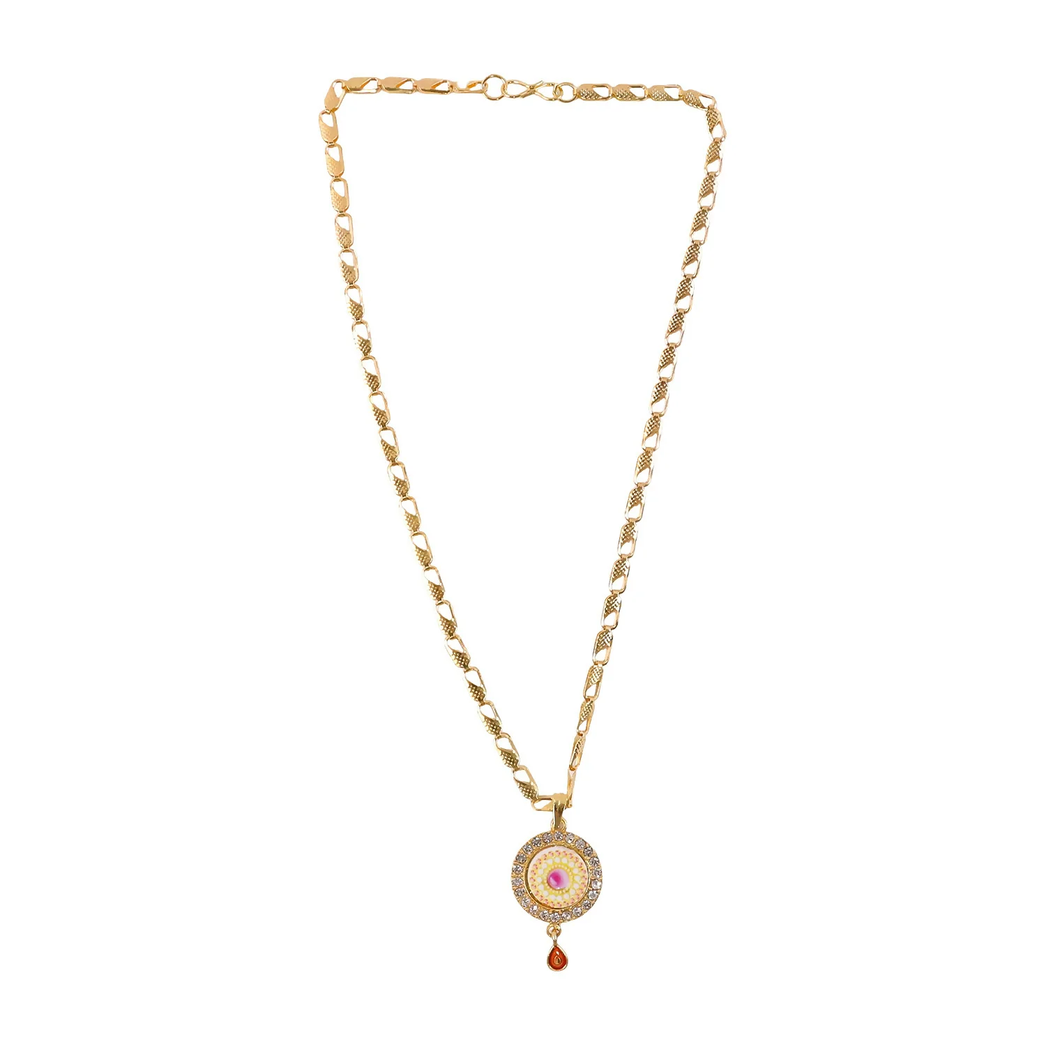 Gold Plated Pendant Necklace – Elegant Stone-Studded Circular Design - Image 6