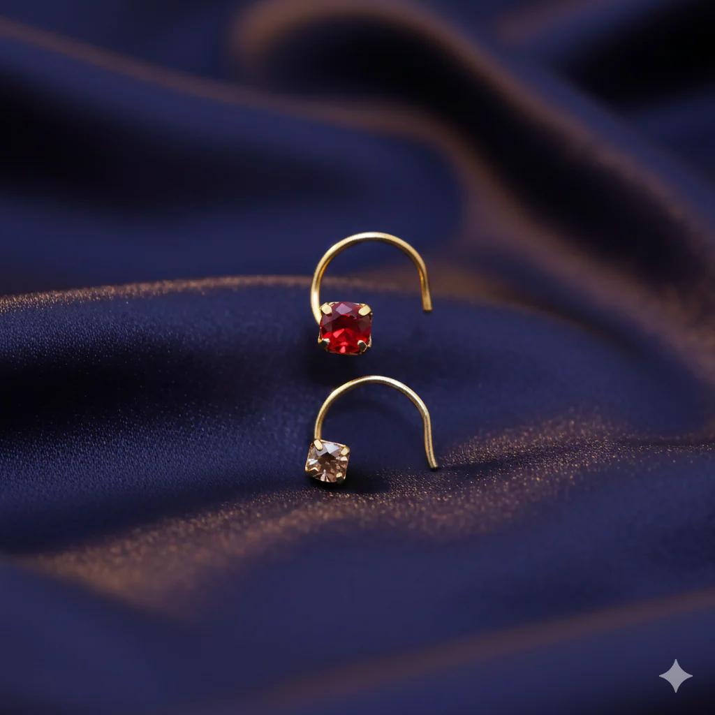 Gold Plated Ruby Crystal Nosepin Combo – Elegant Daily Wear Set