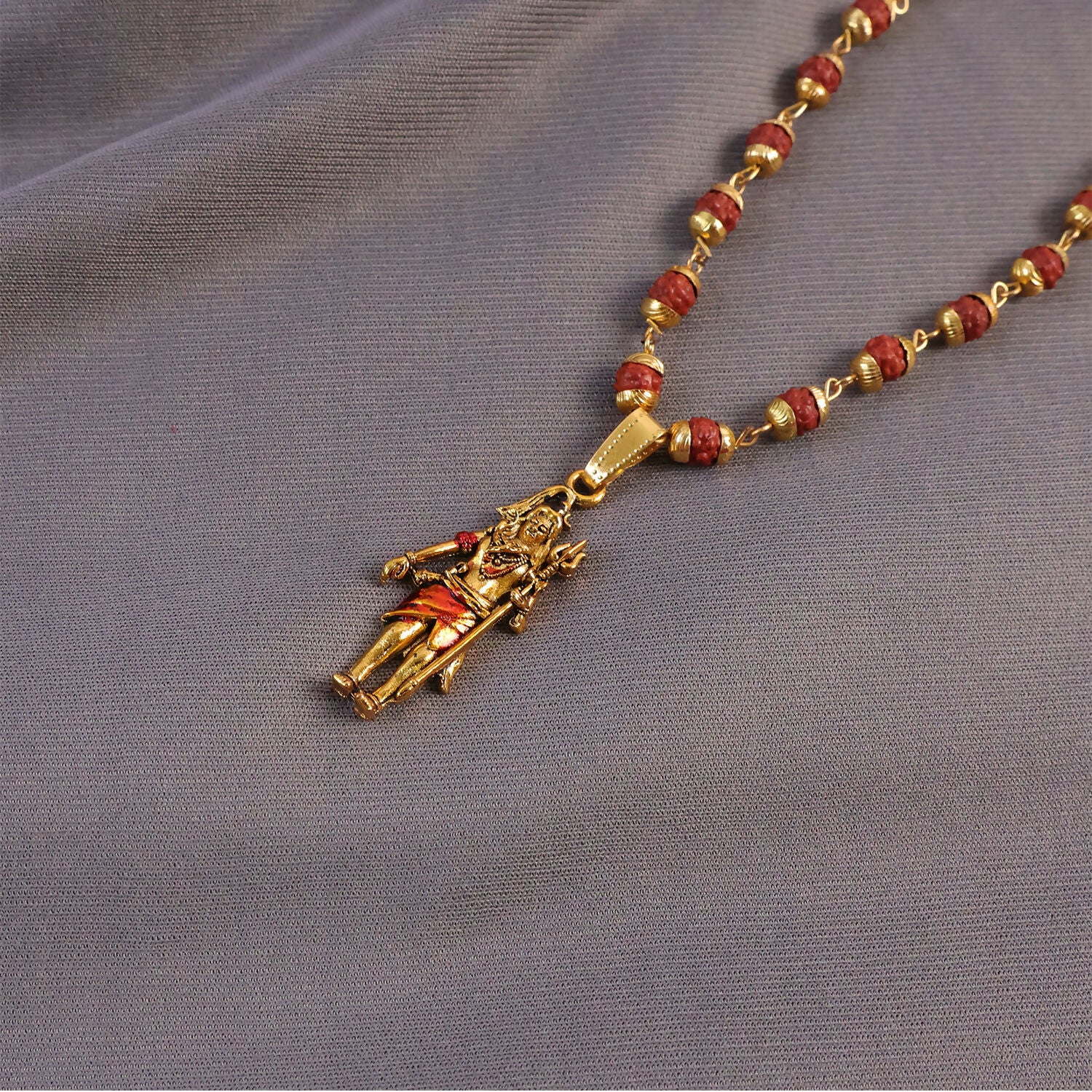 Shiv Ji Pendant Necklace – Gold Plated with Rudraksha Beads - Image 3
