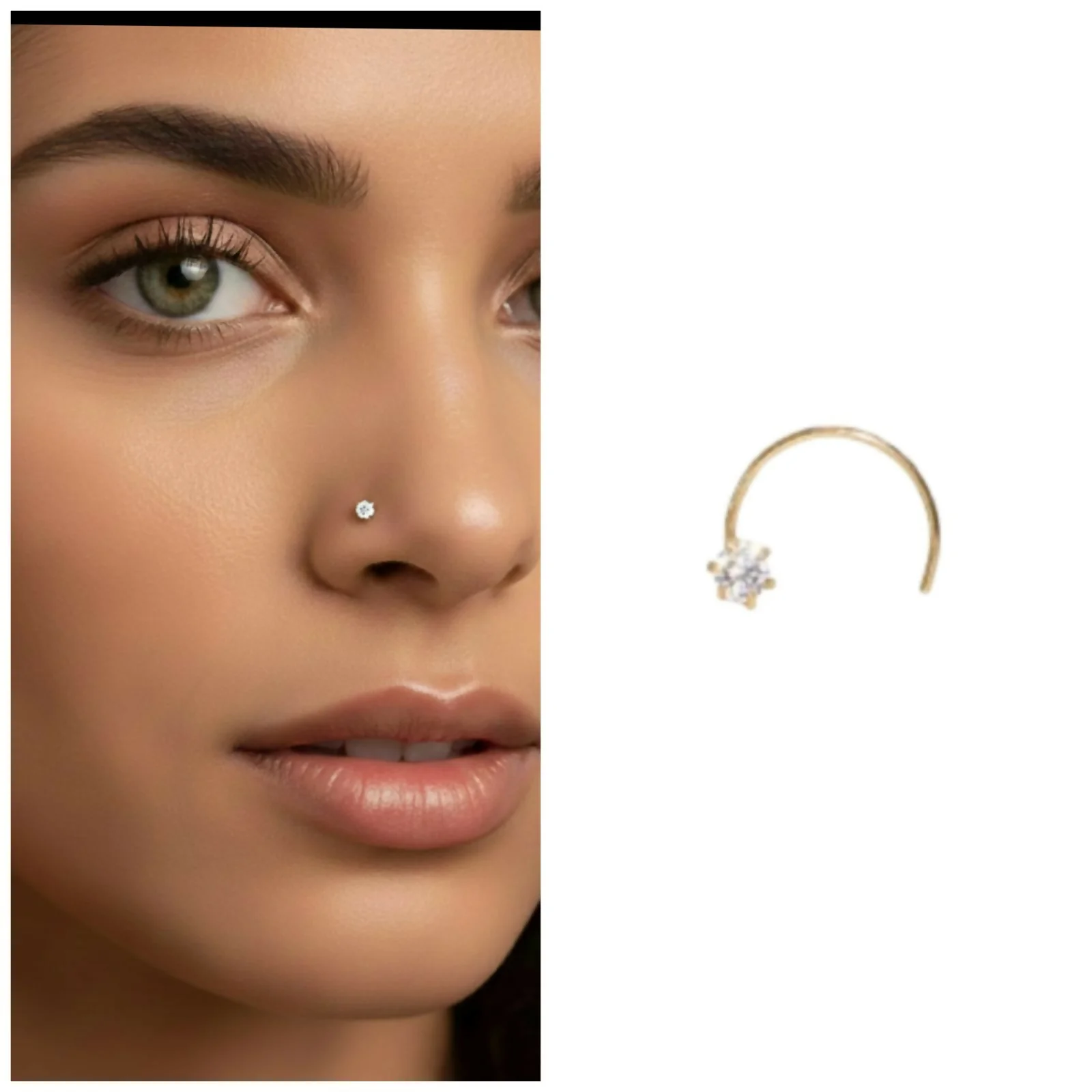 18K Gold Single Diamond Nose Pin – Comfortable C-Shape Fit