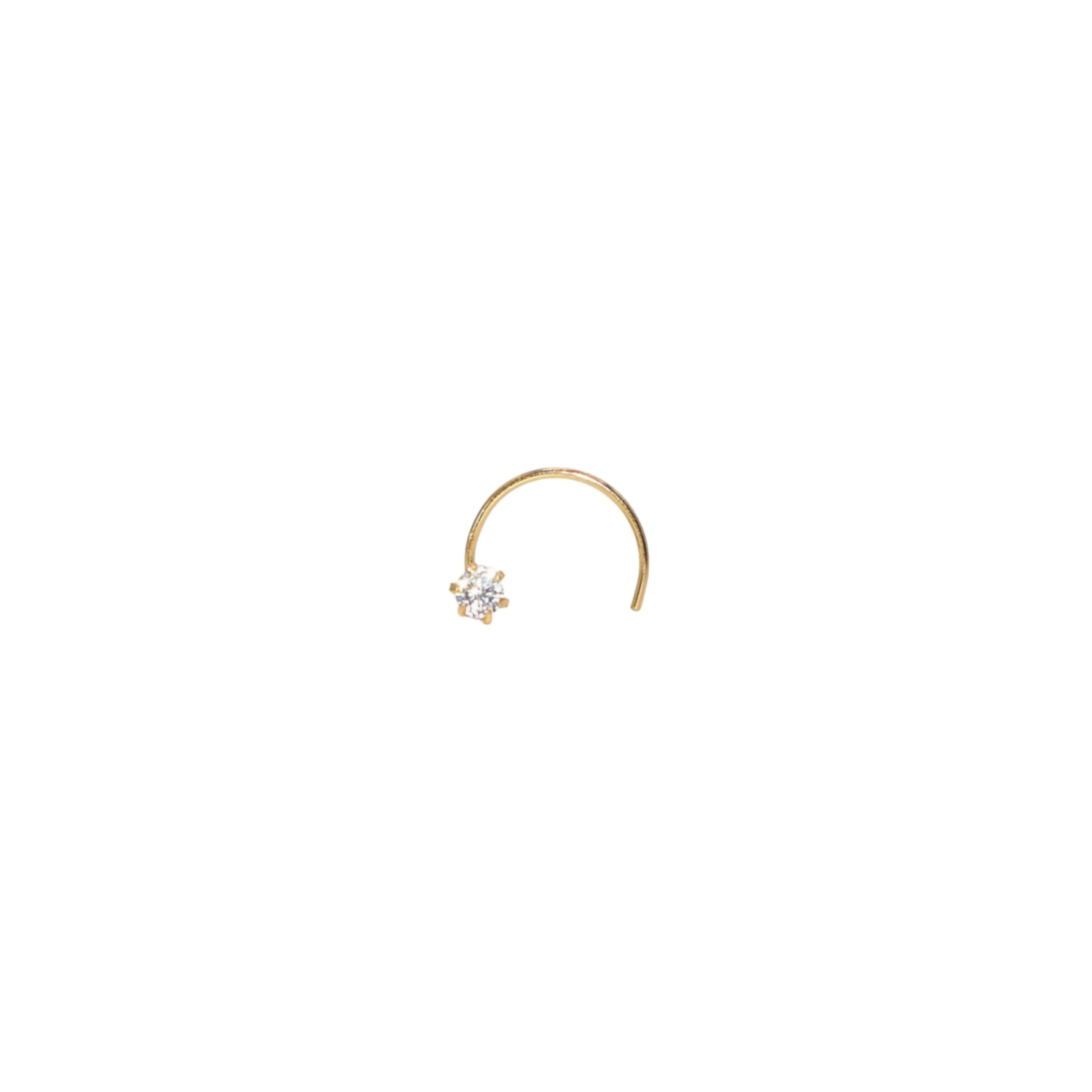 18K Gold Single Diamond Nose Pin – Comfortable C-Shape Fit - Image 3