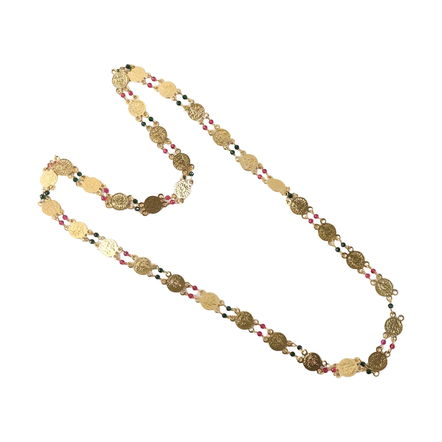 Gold Tone Coin Beaded Necklace – Traditional Ethnic Long Chain - Image 6