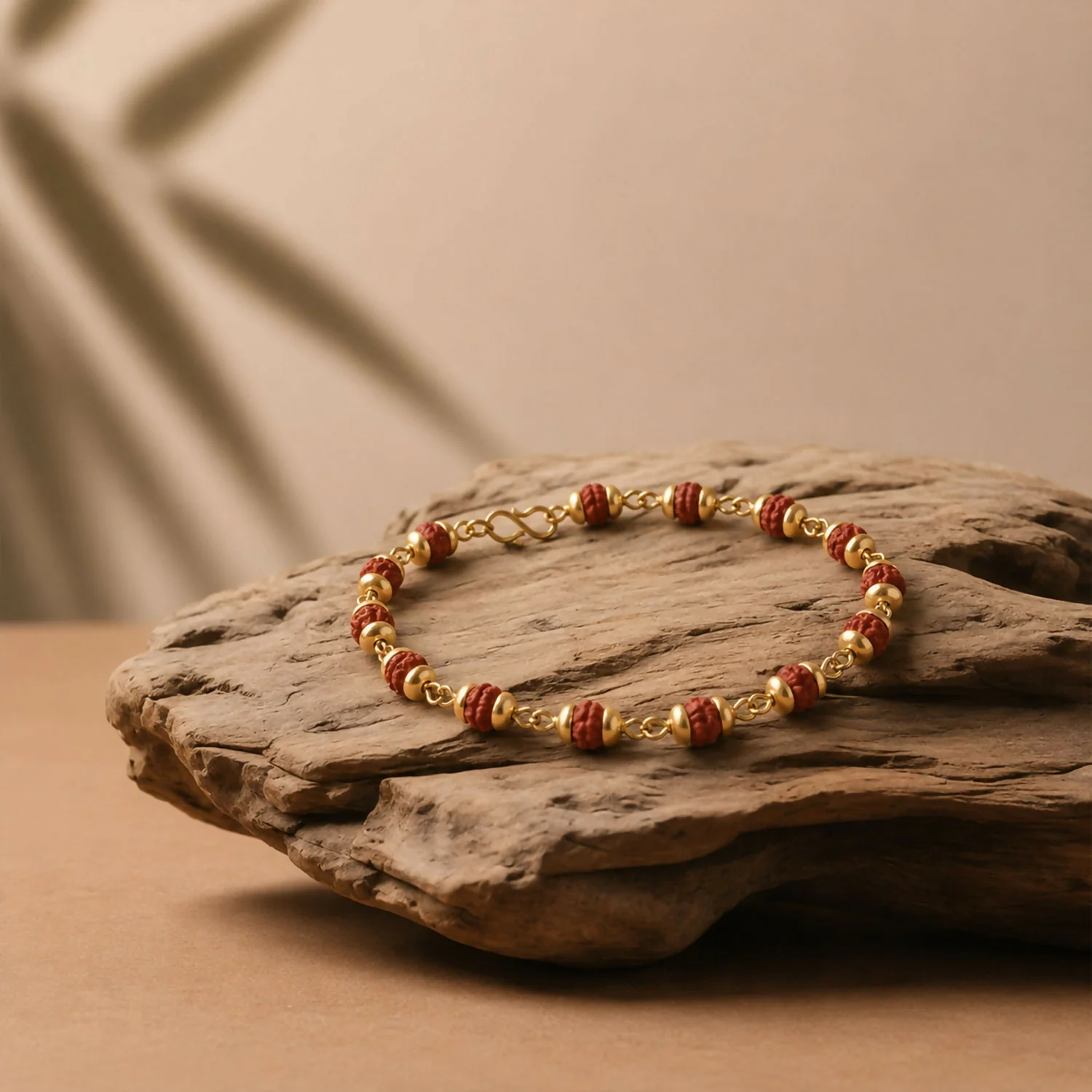 Gold-Tone Divine Pendant with Rudraksha Necklace & Bracelet Set - Image 6