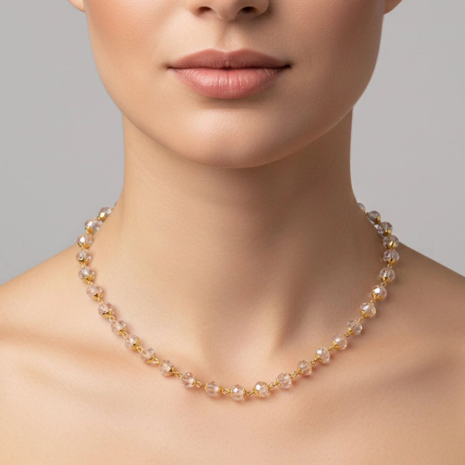 Gold-Tone Faceted Crystal Beaded Necklace – Lightweight Elegance - Image 3