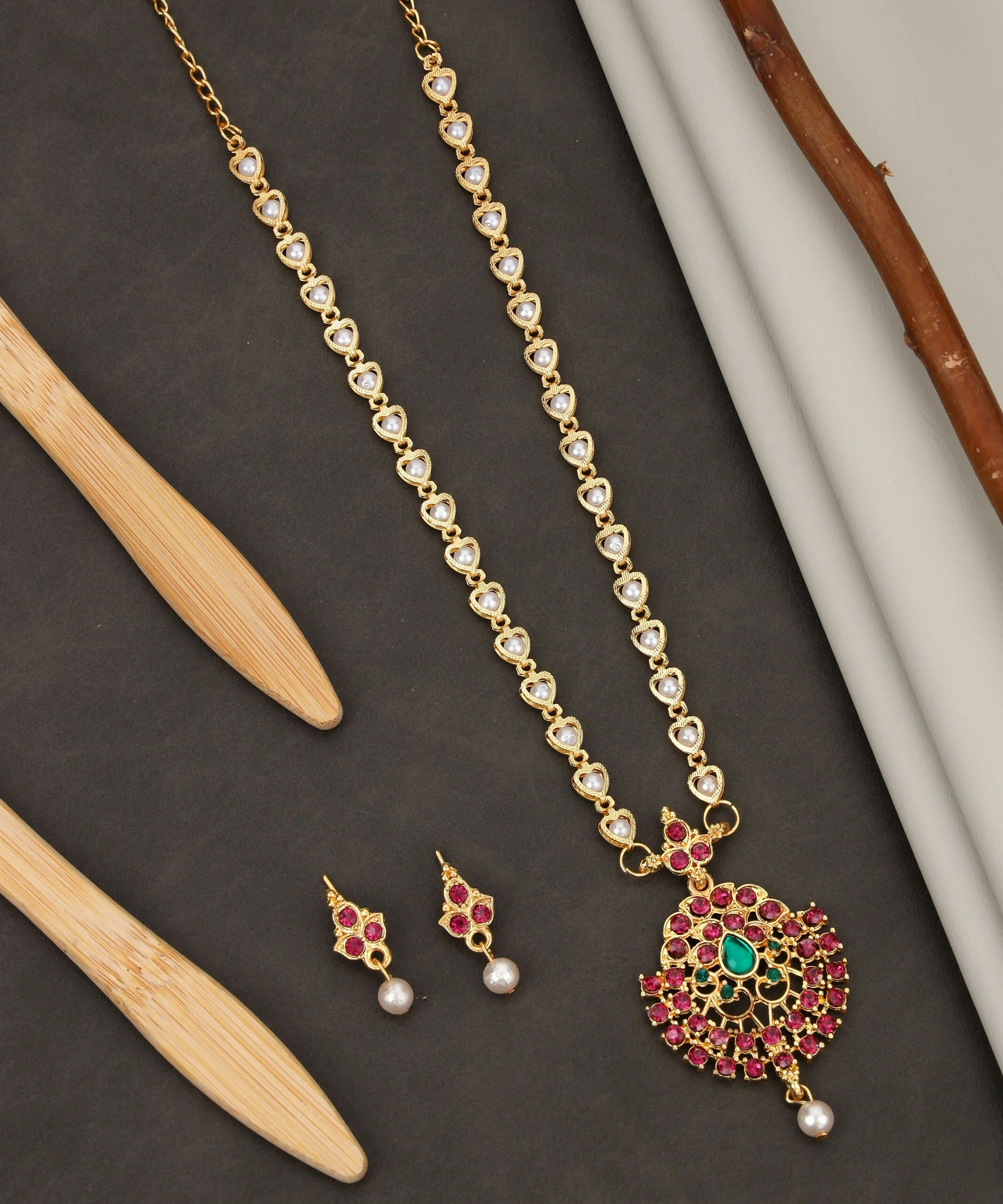 Gold-Tone Floral Choker Necklace with Pearl Drops