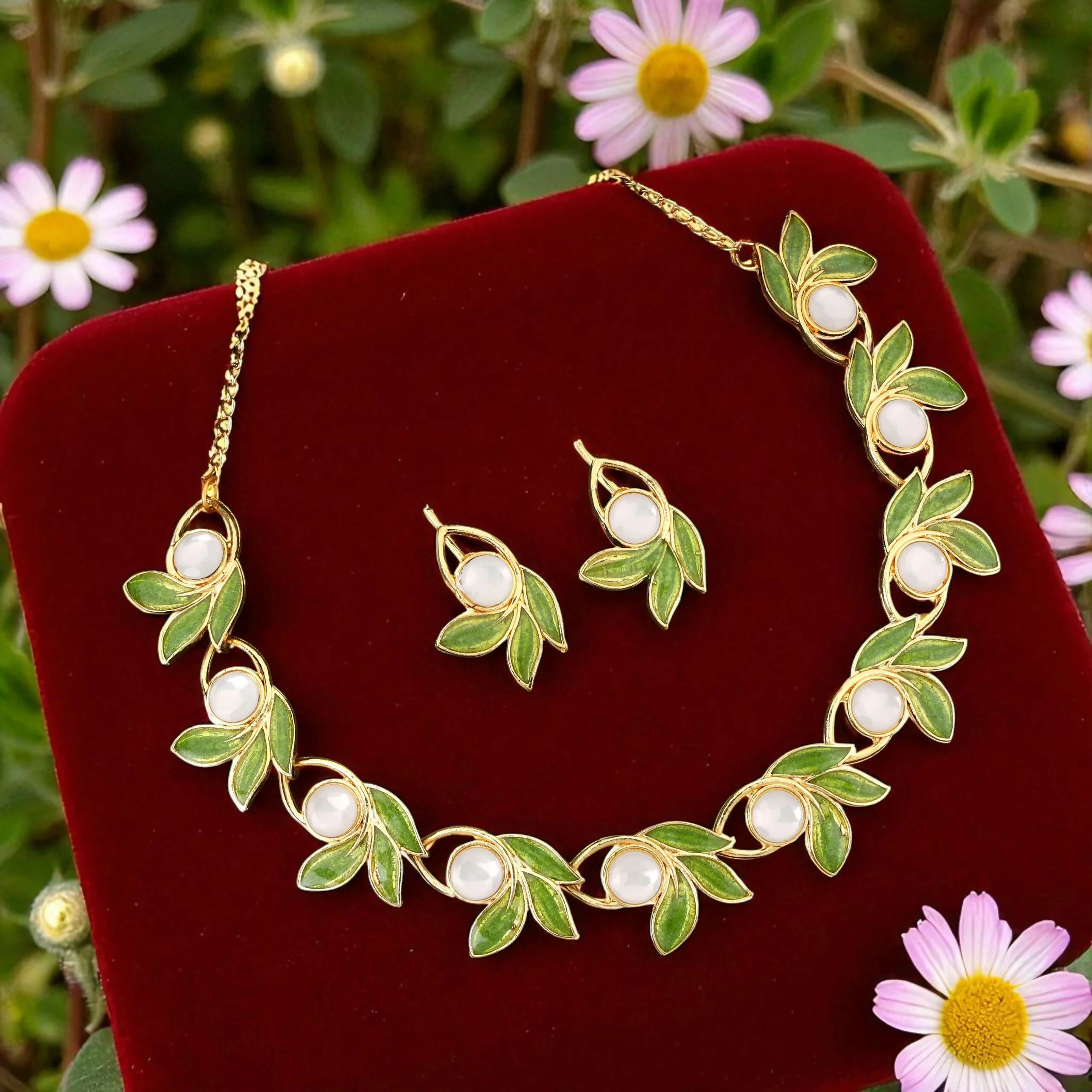 American Diamond Gold-Toned Floral Drop Set – Elegant Design - Image 3