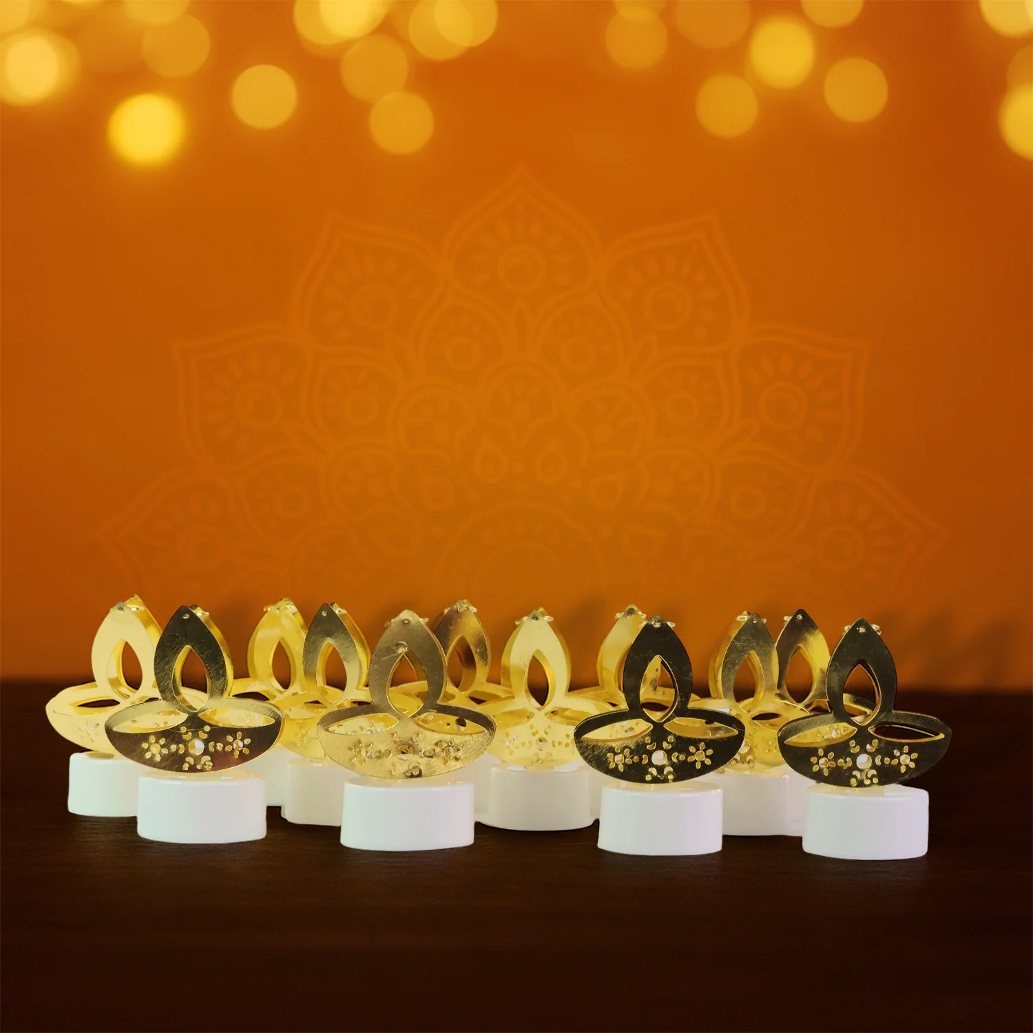Golden Diya LED Tealight Candles – Safe Flameless Decor Set of 12 - Image 3