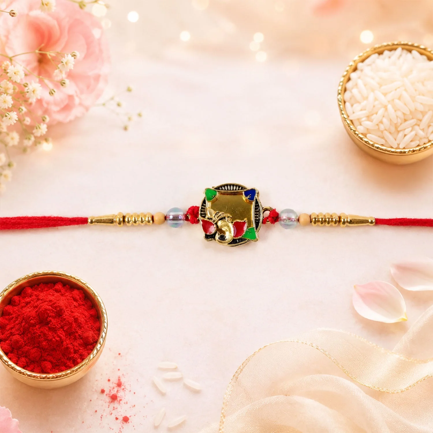 Rakhi for Brother – Golden Elephant & Colourful Stones - Image 4