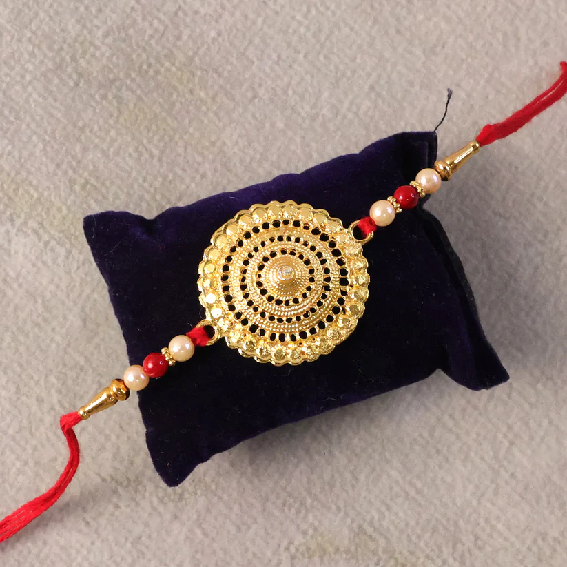 Golden Flower Rakhi – Intricate Design, Skin Friendly Thread for Brothers - Image 5